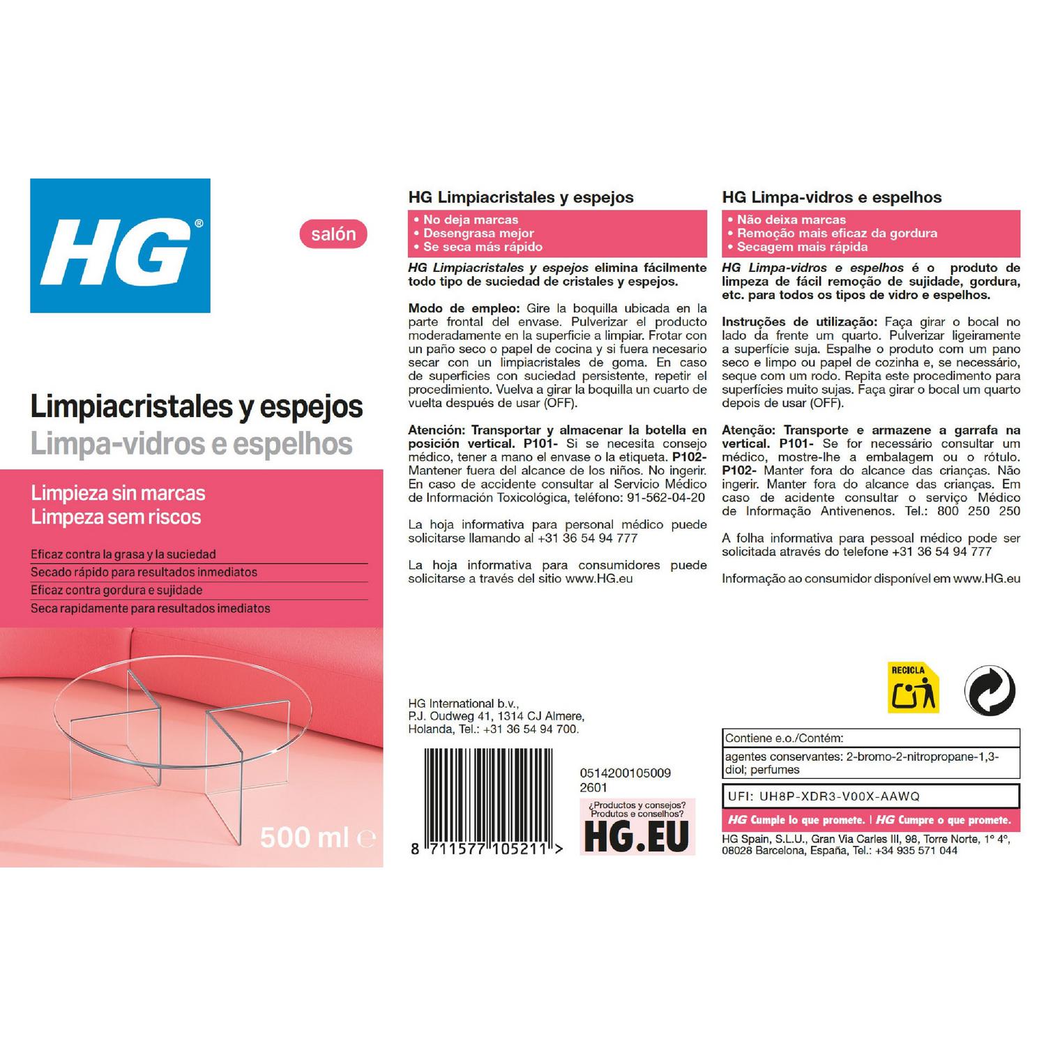 Limpiacristales y espejos 500 ml.