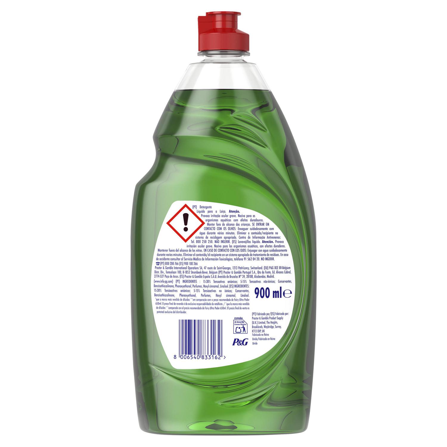 Lavavajillas a mano ultra poder Fairy 900 ml.