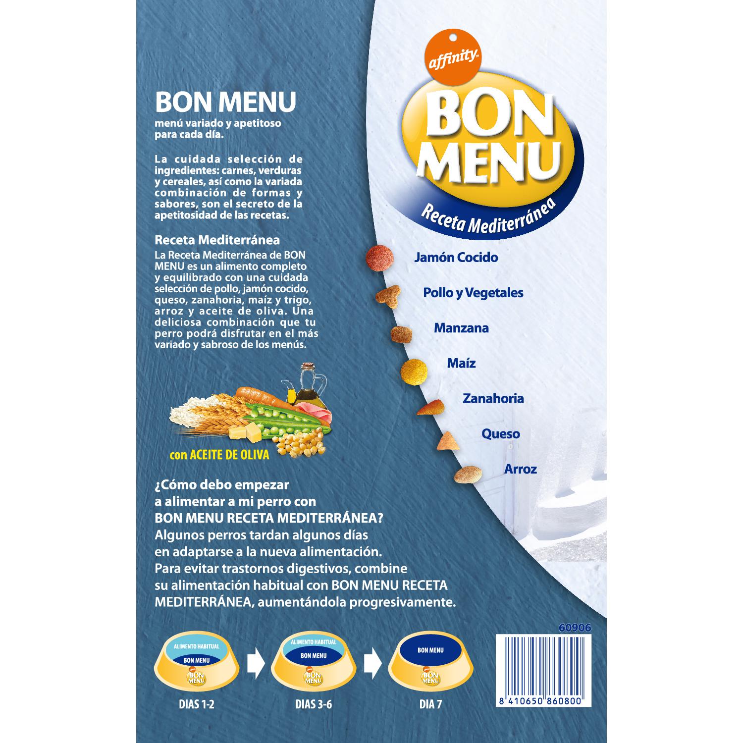Pienso para perro adulto bon menú Receta Mediterránea 4 Kg.