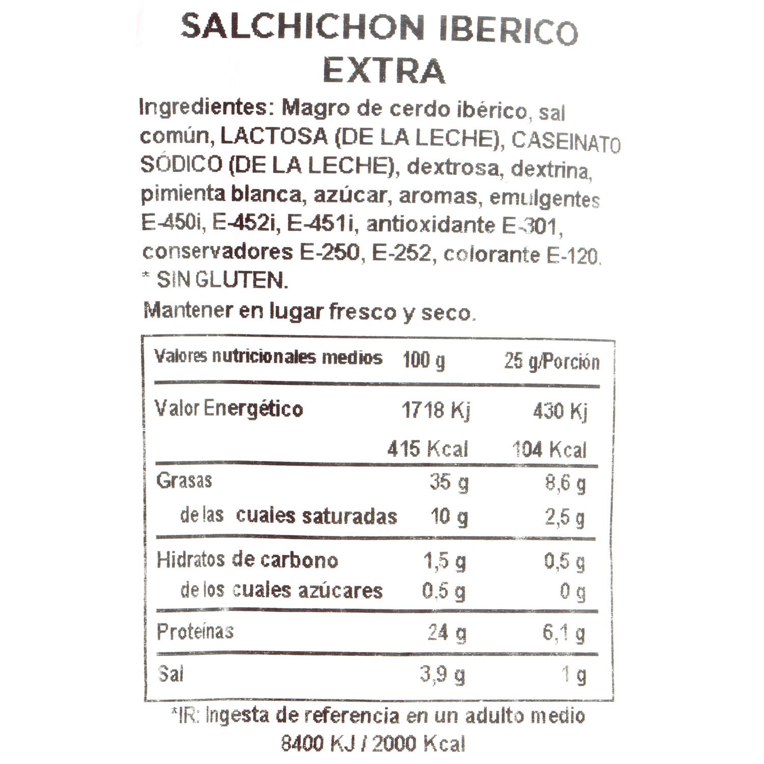 Salchichón Ibérico Extra sin gluten 400 g
