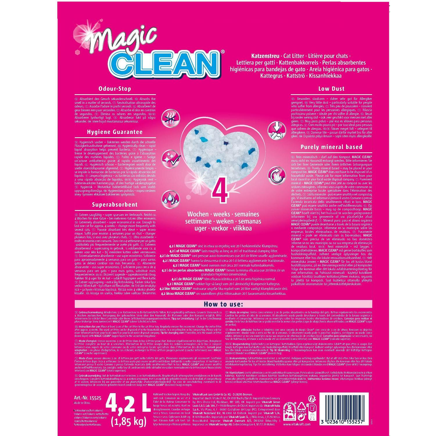 Perlas absorbentes higiénicas para gato Magic Clean Vitakraft 4,2L  1,85 kg