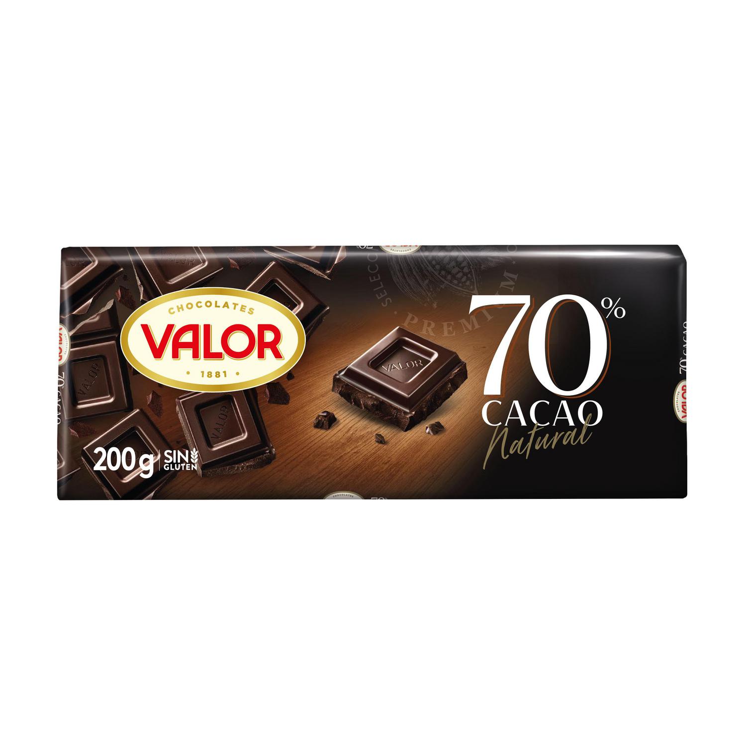 Chocolate negro 70% cacao Valor sin gluten 200 g.