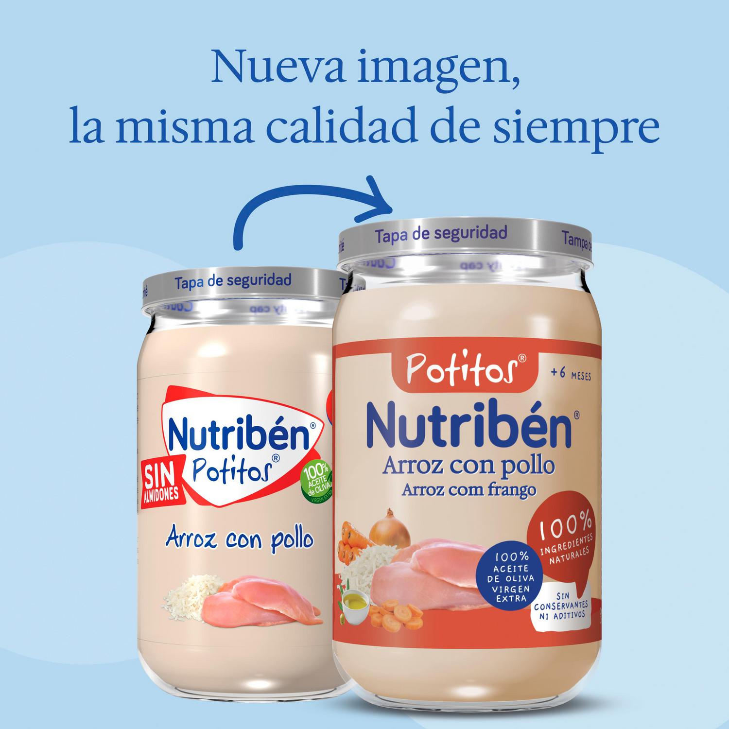 Tarrito de pollo con arroz desde 6 meses Nutribén Potitos sin gluten 235 g.