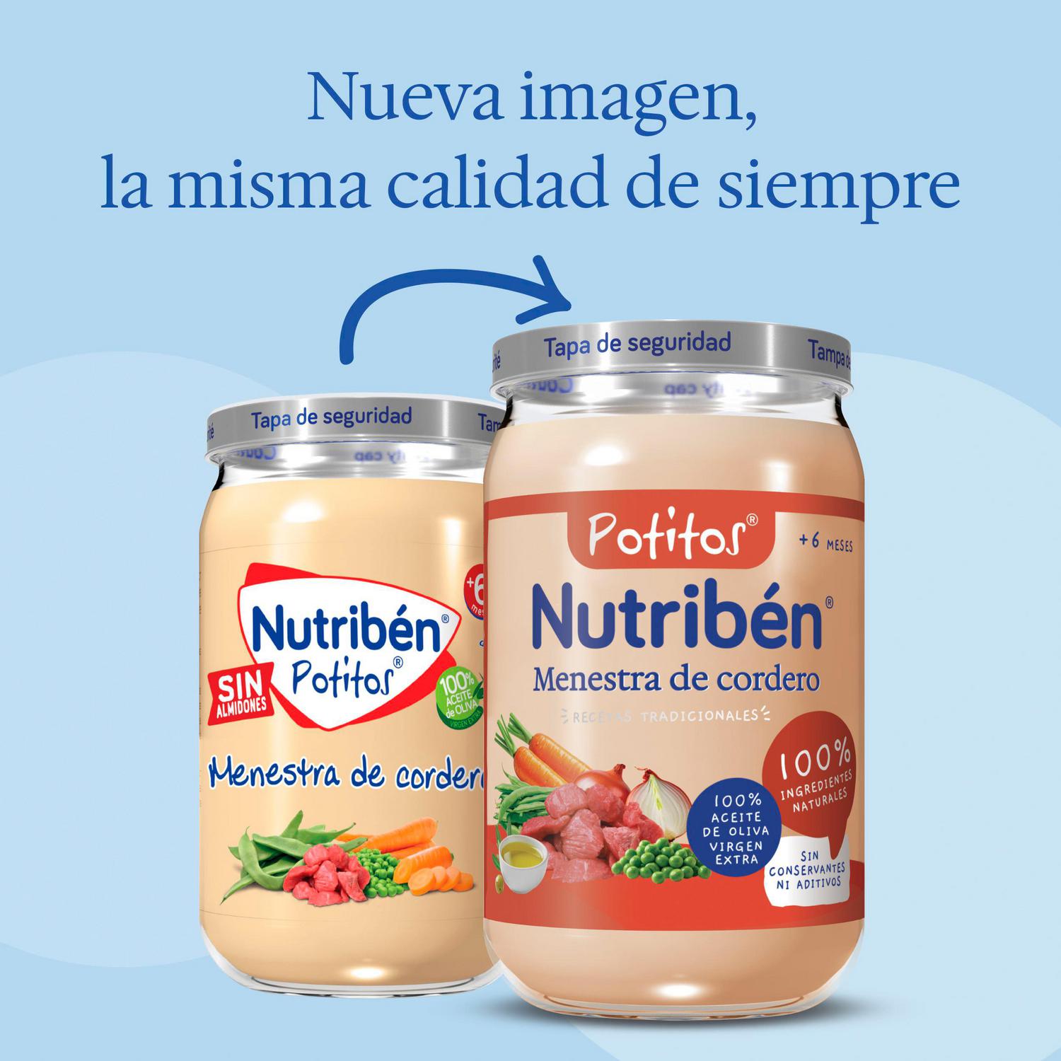 Tarrito de menestra de cordero desde 6 meses Nutribén Potitos sin gluten 235 g.