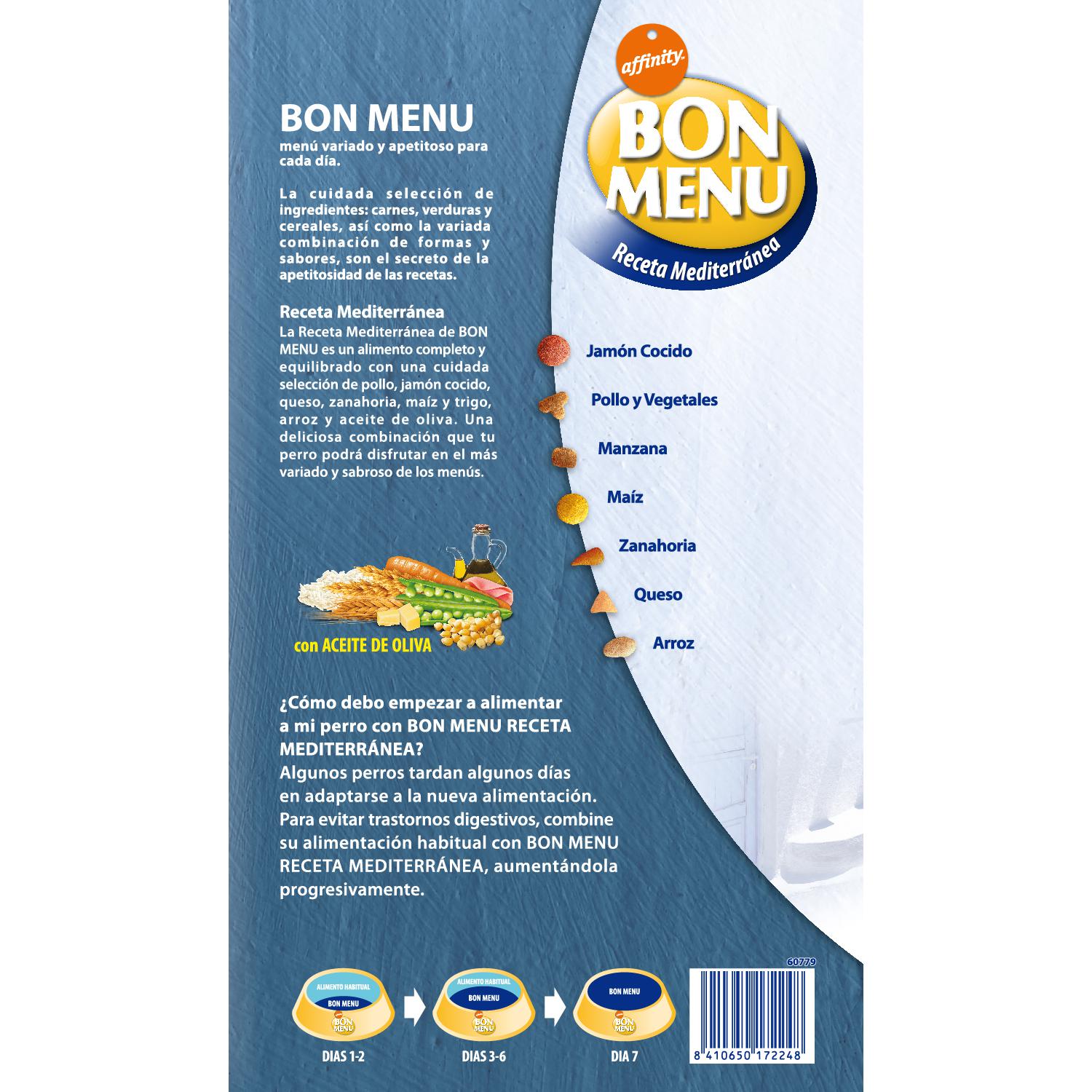 Pienso para perro adulto Receta Mediterránea Bon Menú 15 Kg.