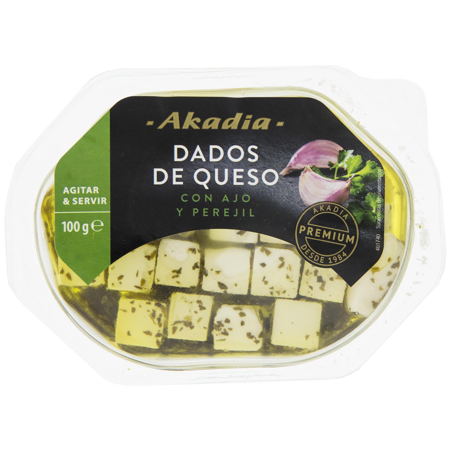 Dados de queso con ajo y perejil Akadia 100 g