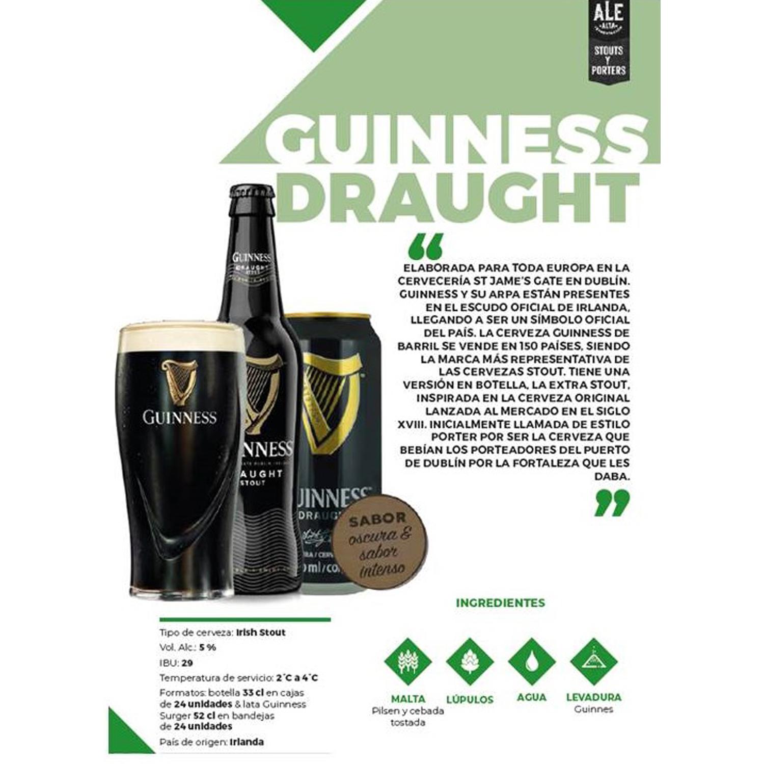 Cerveza Guinness Draught irlandesa negra lata 44 cl.