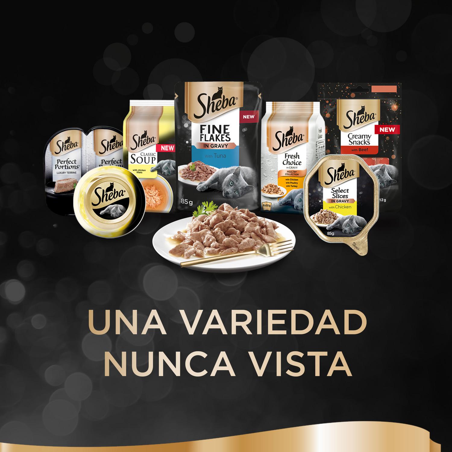 Comida húmeda selección pescados en salsa para gatos Sheba Selezione pack de 4 unidades de 85 g.