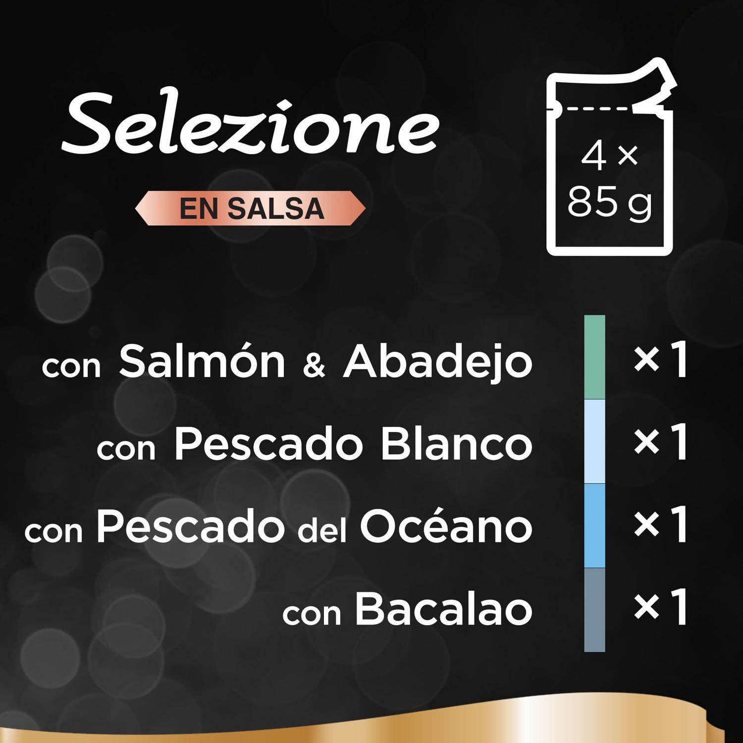 Comida húmeda selección pescados en salsa para gatos Sheba Selezione pack de 4 unidades de 85 g.