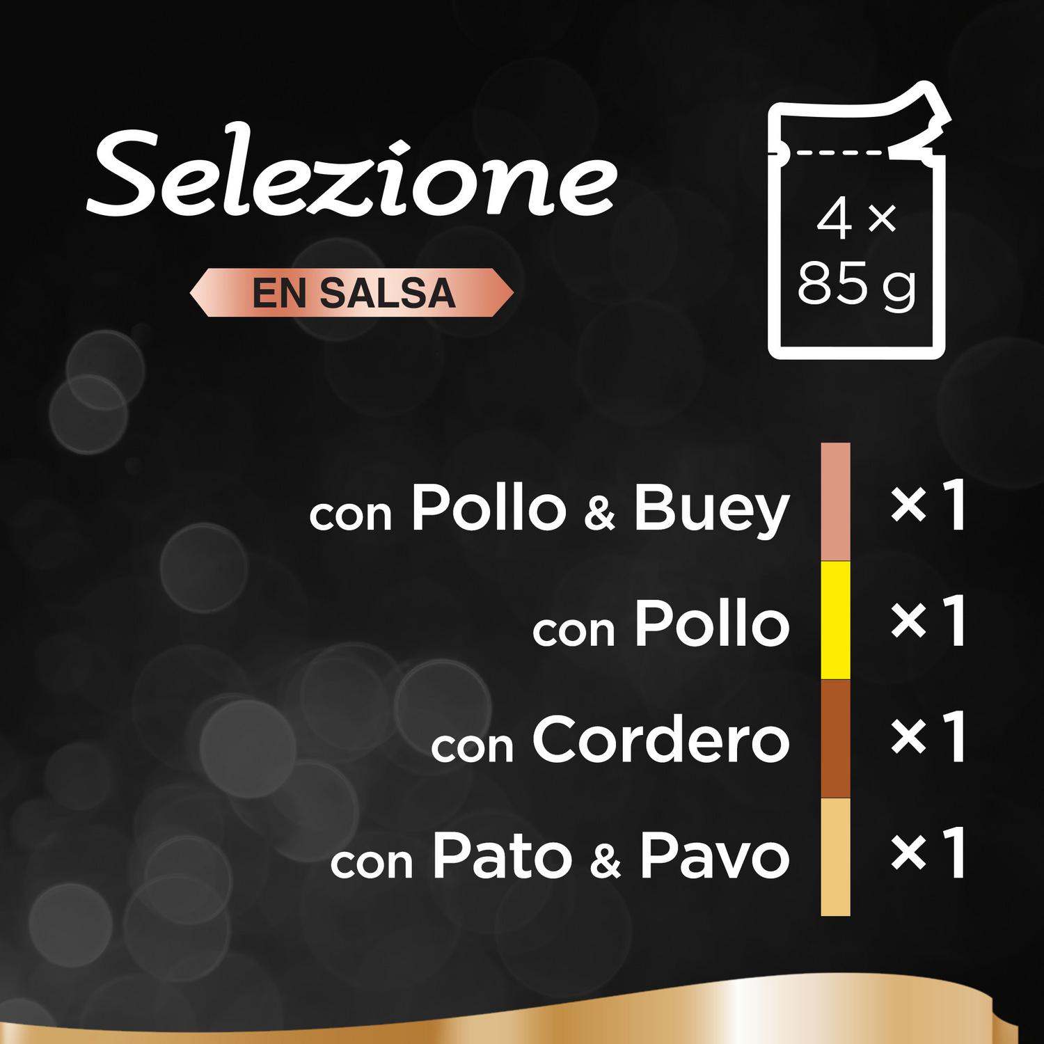 Comida húmeda selección de carnes en salsa para gatos Sheba Selezione pack de 4 unidades de 85 g.