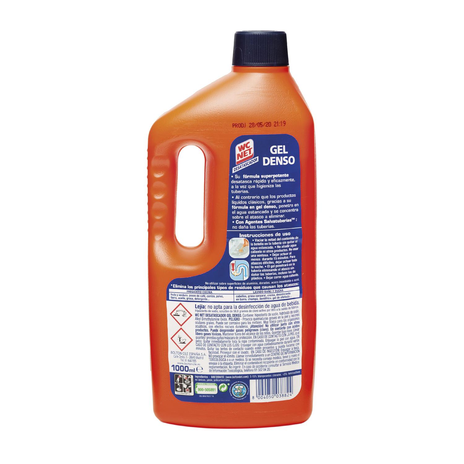 Desatascador gel para tuberías bloqueadas Wc Net 1 l.