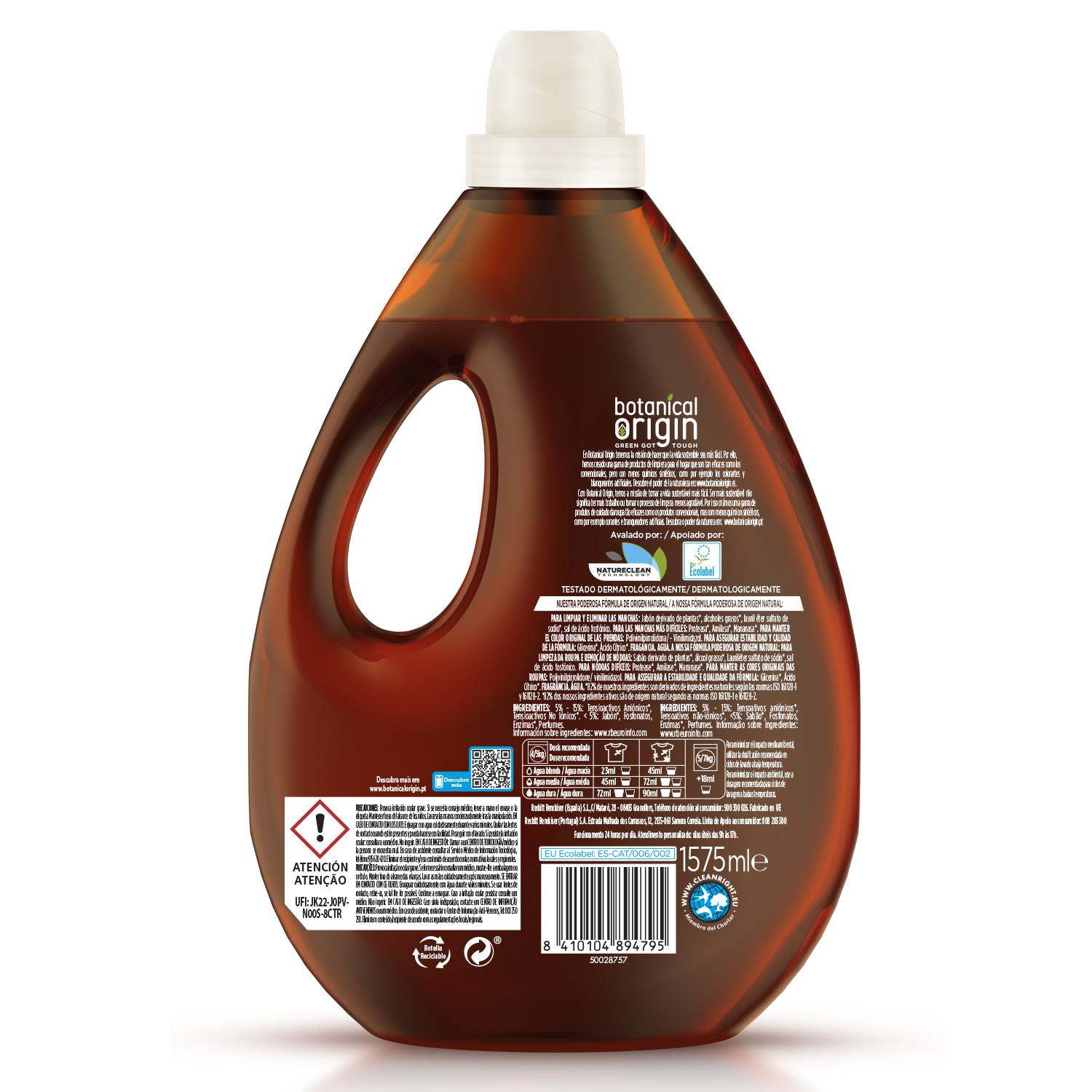 Detergente líquido flor de naranjo y hojas cítricas ecológico Botanical Origin 35 lavados.