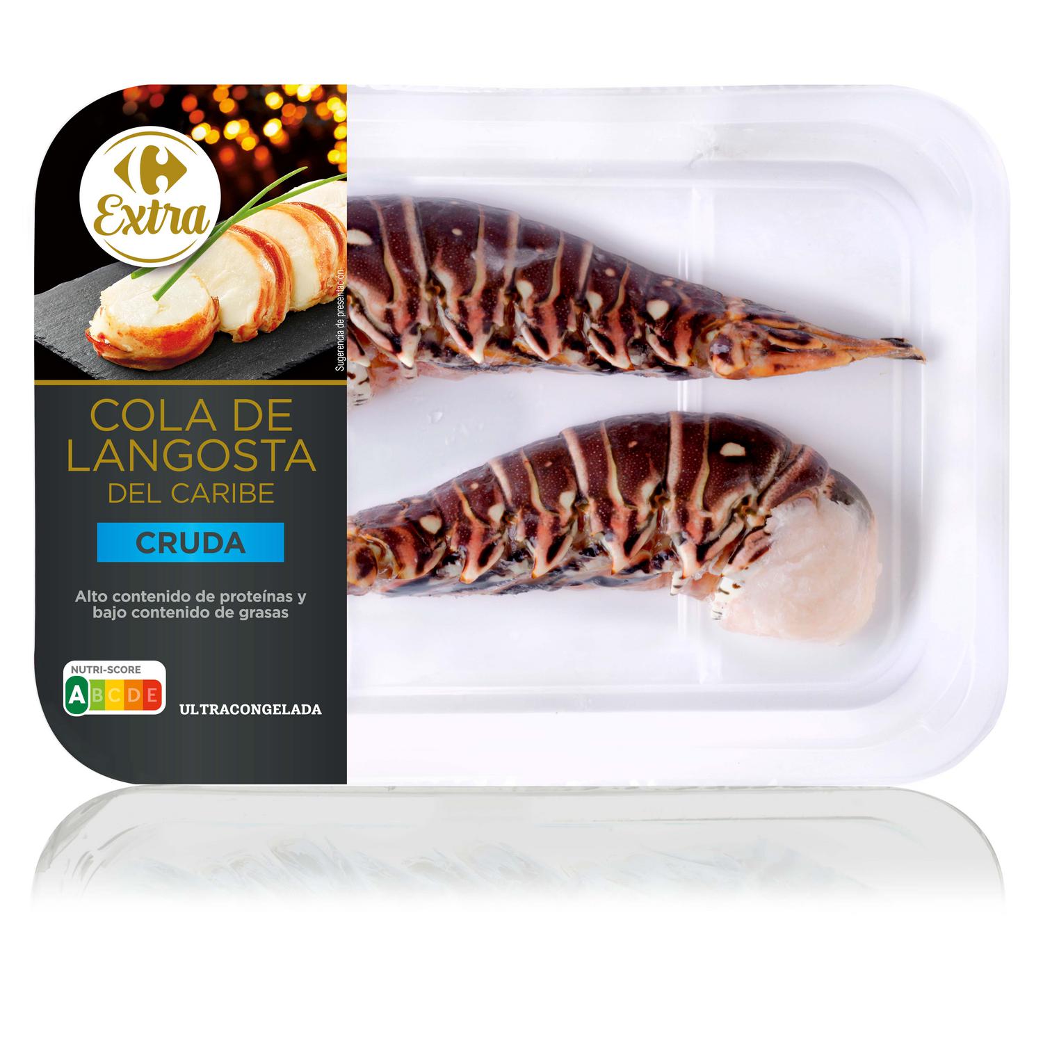 Cola de langosta del caribe cruda congelado Carrefour Extra 300 g.