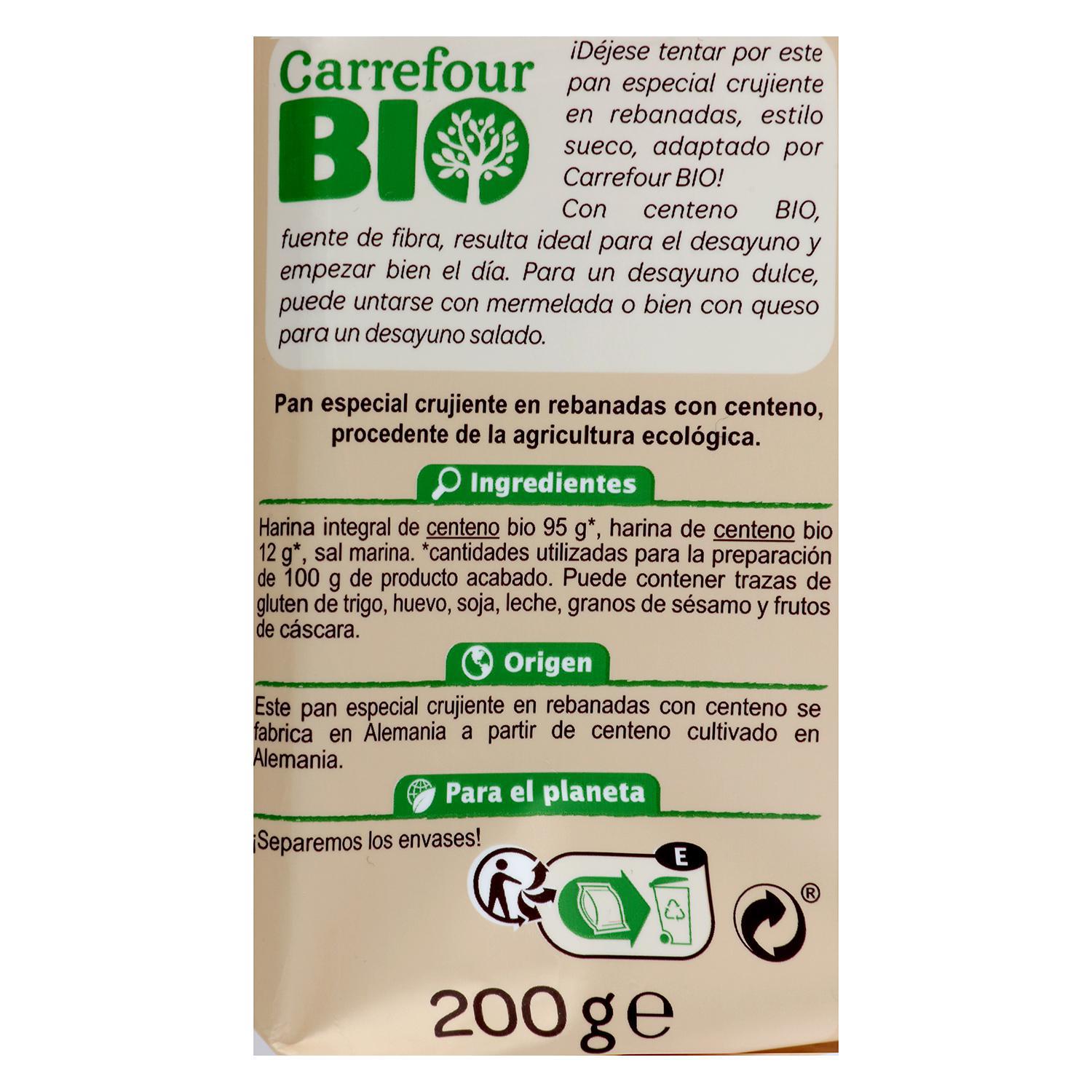 Tartines crujientes de centeno ecológicos Carrefour Bio 200 g.