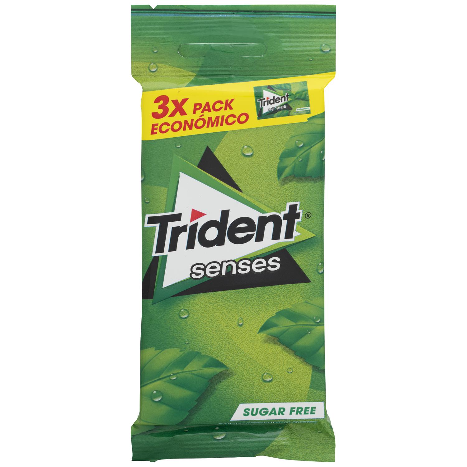 Chicle de hierbabuena Senses Trident pack de 3 unidades de 23 g.