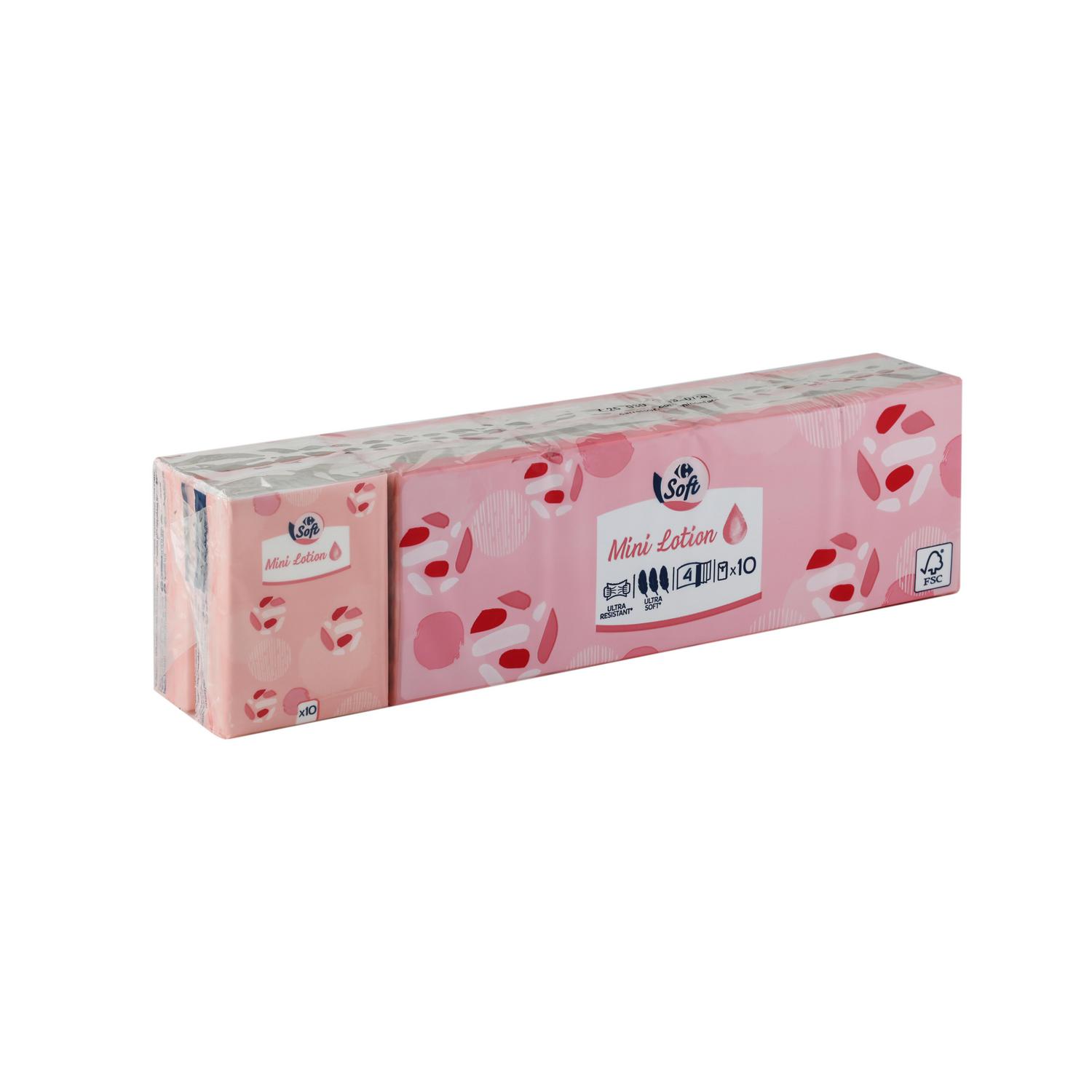Pañuelos mini lotion Carrefour Soft paquete 10 ud.