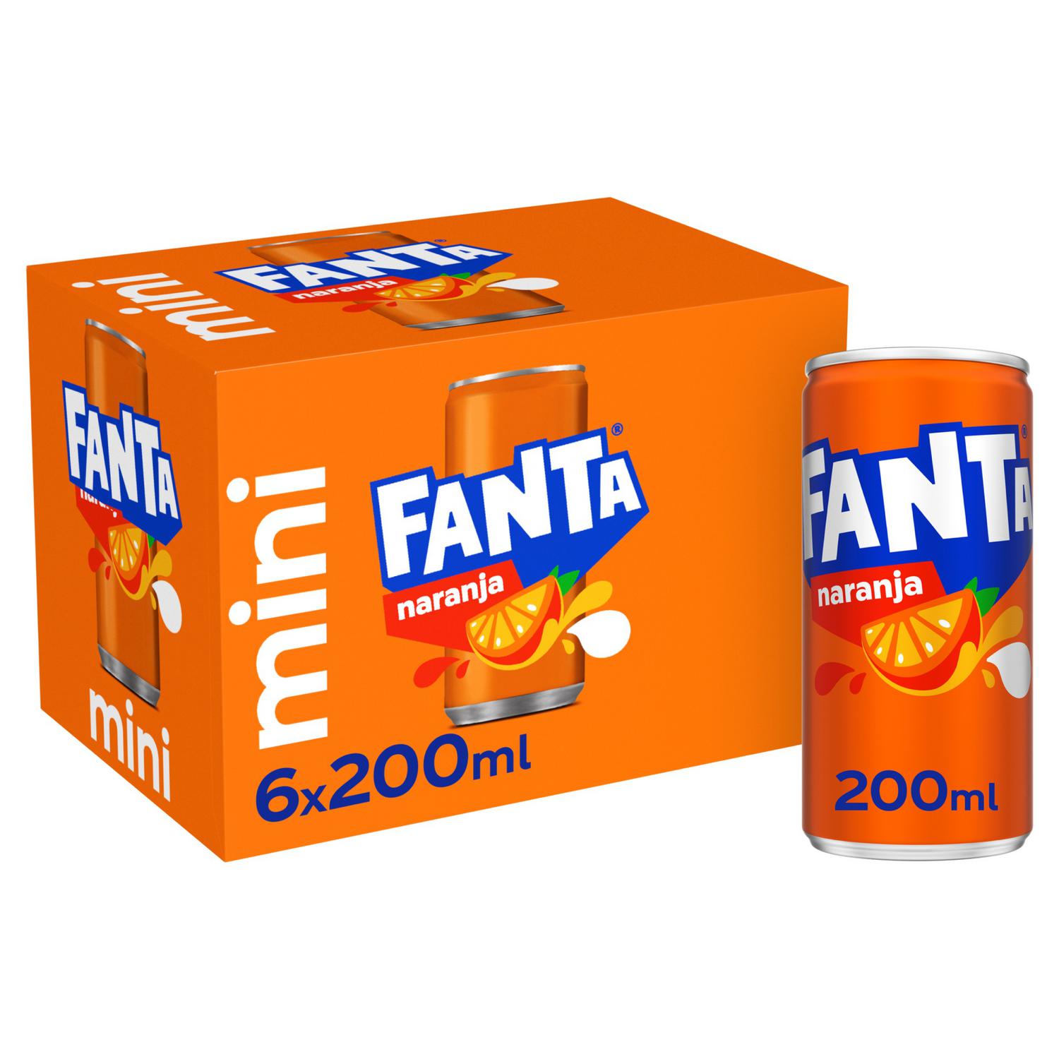 Fanta de naranja mini pack 6 latas 20 cl.