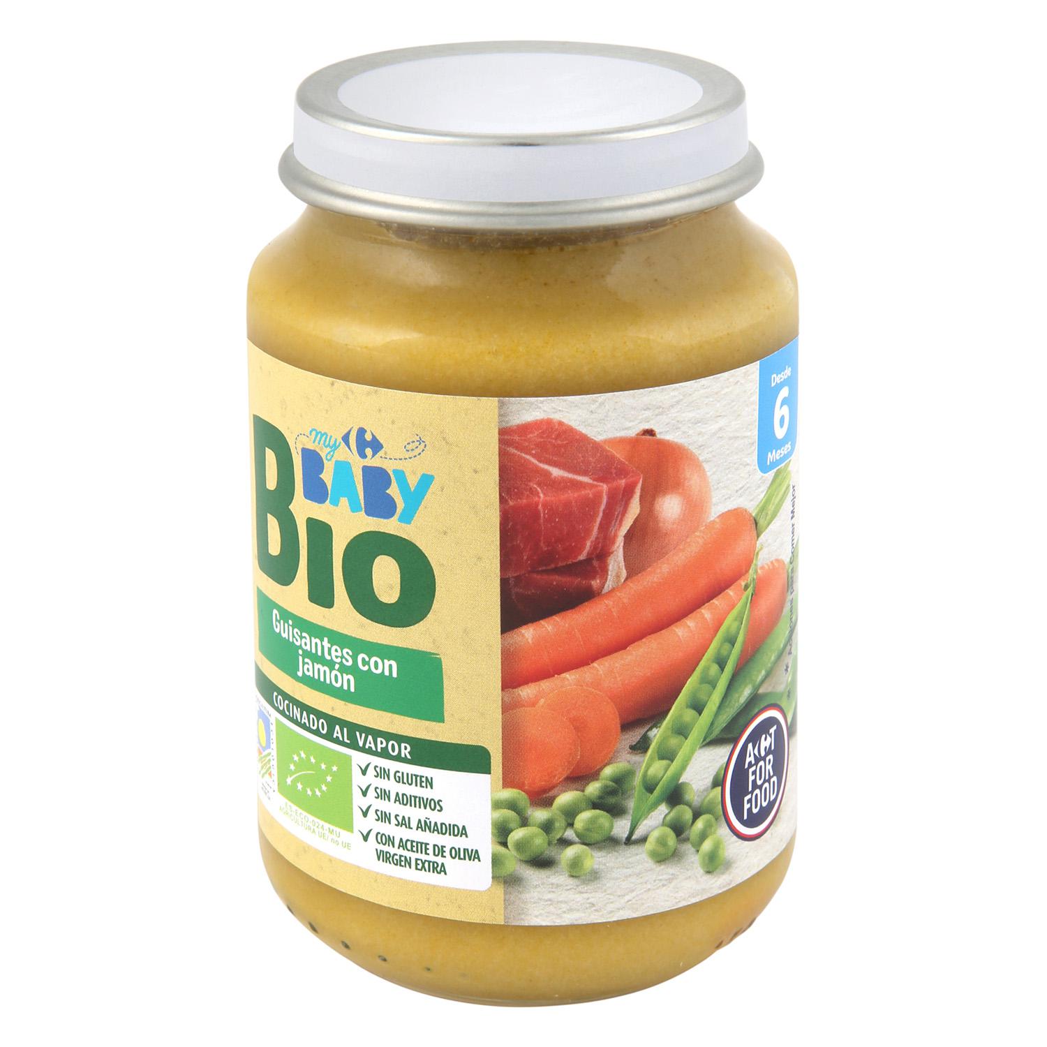 Tarrito de guisantes con jamón desde 6 meses ecológico My Carrefour Baby Bio sin gluten 200 g
