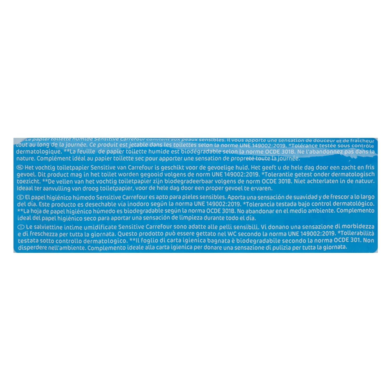 Papel higiénico húmedo sensitive Carrefour 70 ud.
