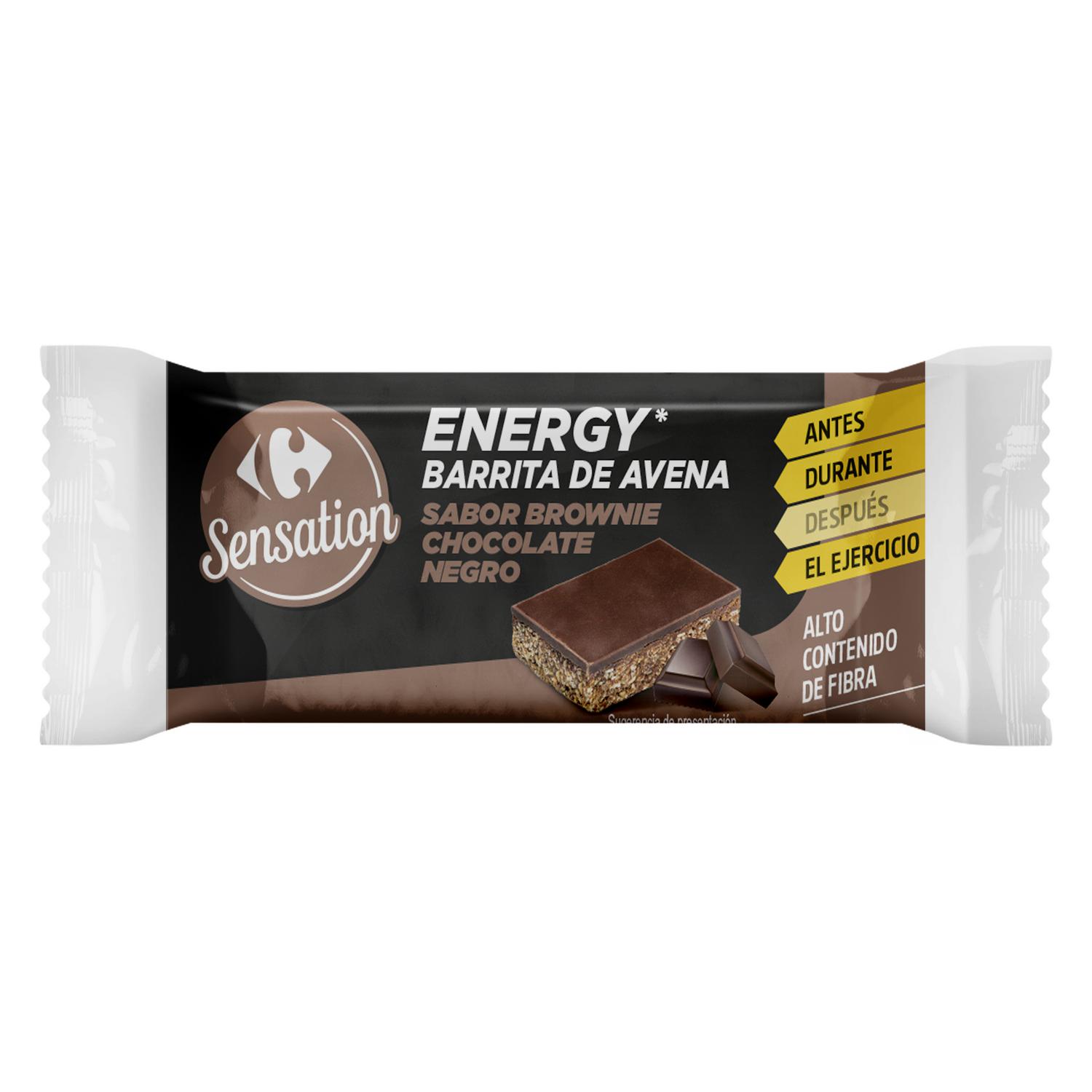 Barrita de avena brownie chocolate negro Carrefour Sensation 50 g.