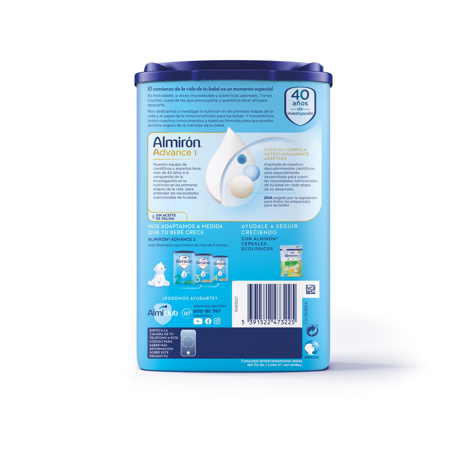 Leche infantil para lactantes desde el primer día en polvo Almirón Advance 1 sin aceite de palma lata 800 g.
