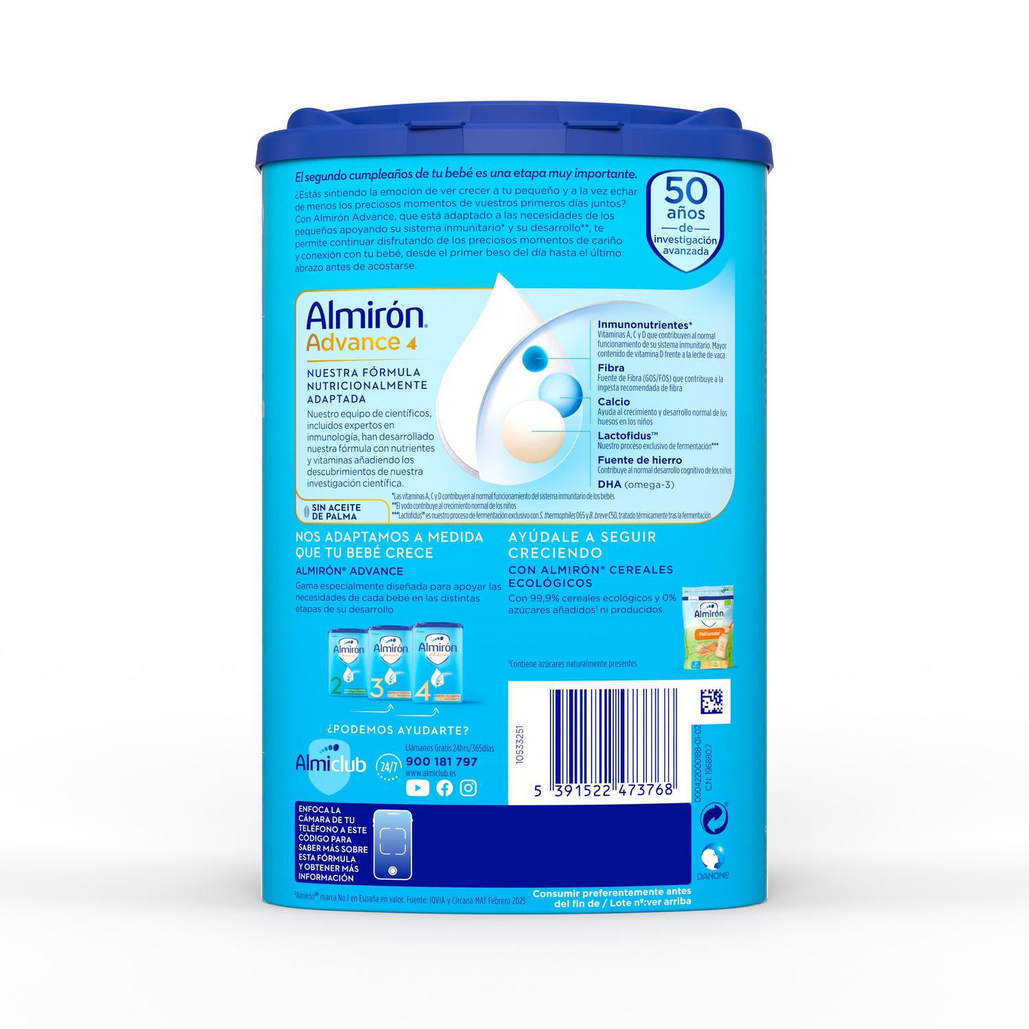 Leche infantil de crecimiento desde 2 años Almirón Advance ata 800 g.