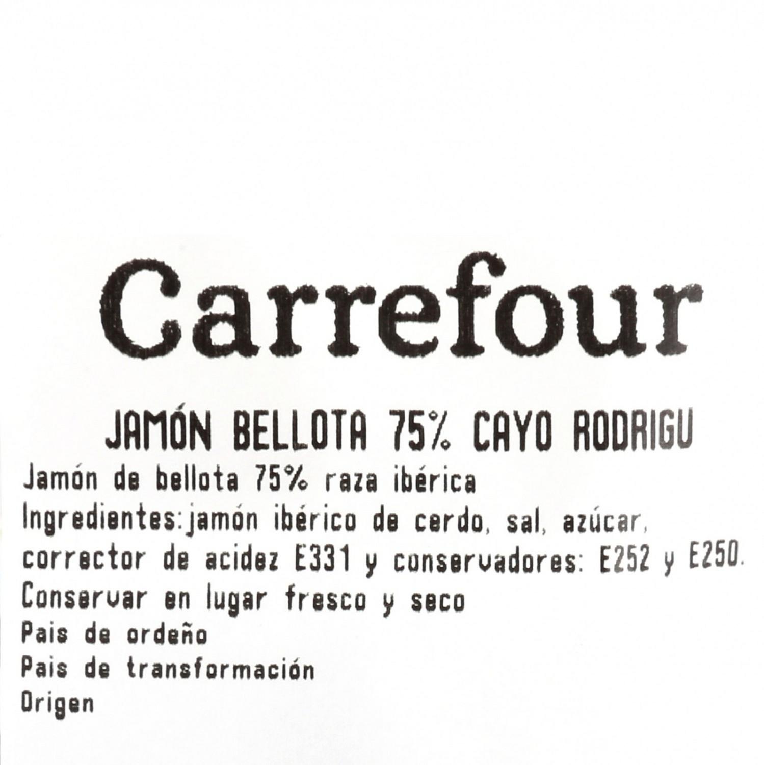 Jamón de bellota ibérico 75% raza ibérica al corte 100 g aprox