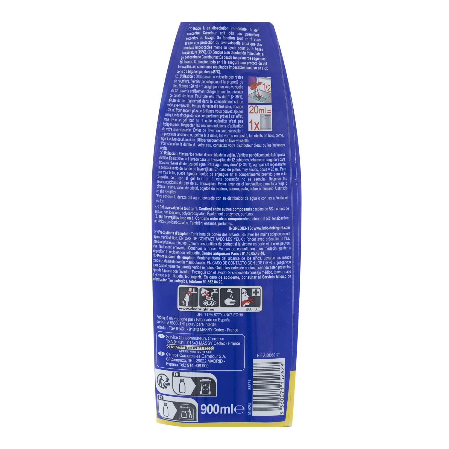 Gel para lavavajillas todo en 1 Carrefour Expert 45 lavados.