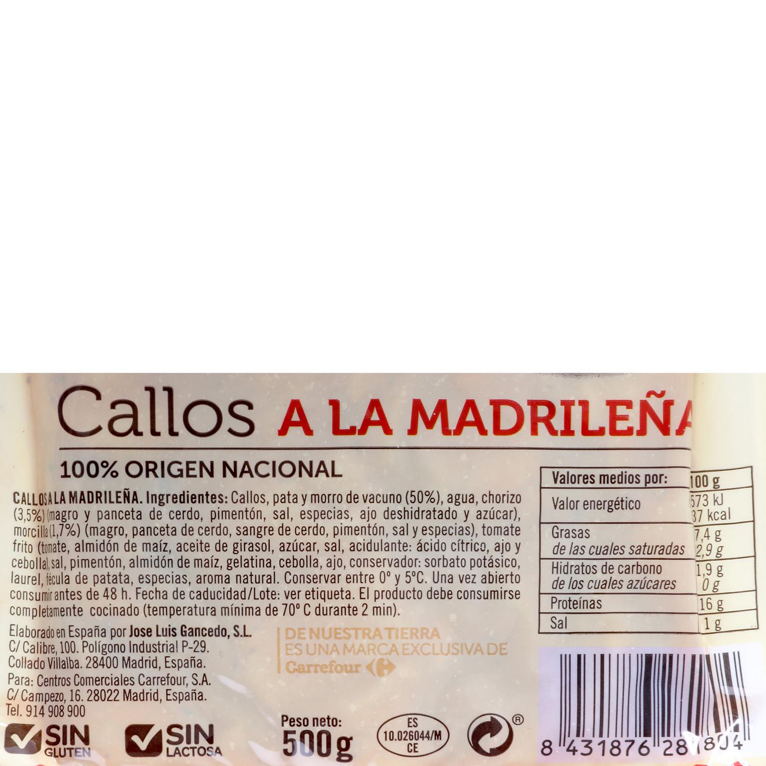 Callos a la madrileña De Nuestra Tierra 500 g