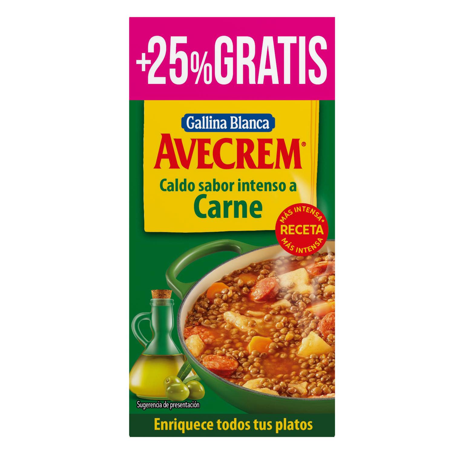 Caldo de carne con aceite de oliva virgen extra Avecrem Gallina Blanca sin gluten 8 pastillas