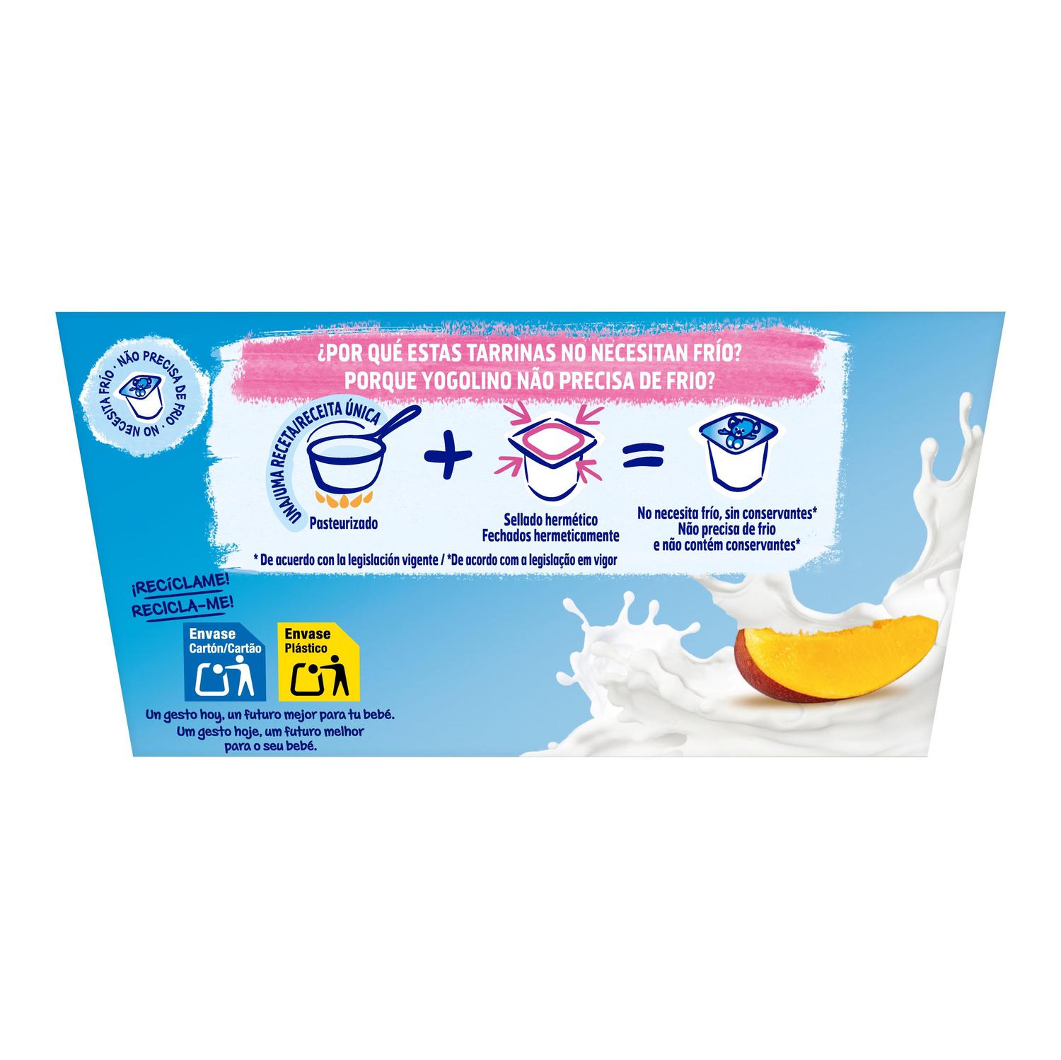 Postre lácteo mango desde 6 meses Nestlé Yogolino sin gluten y sin azúcar añadido pack de 4 unidades de 100 g.