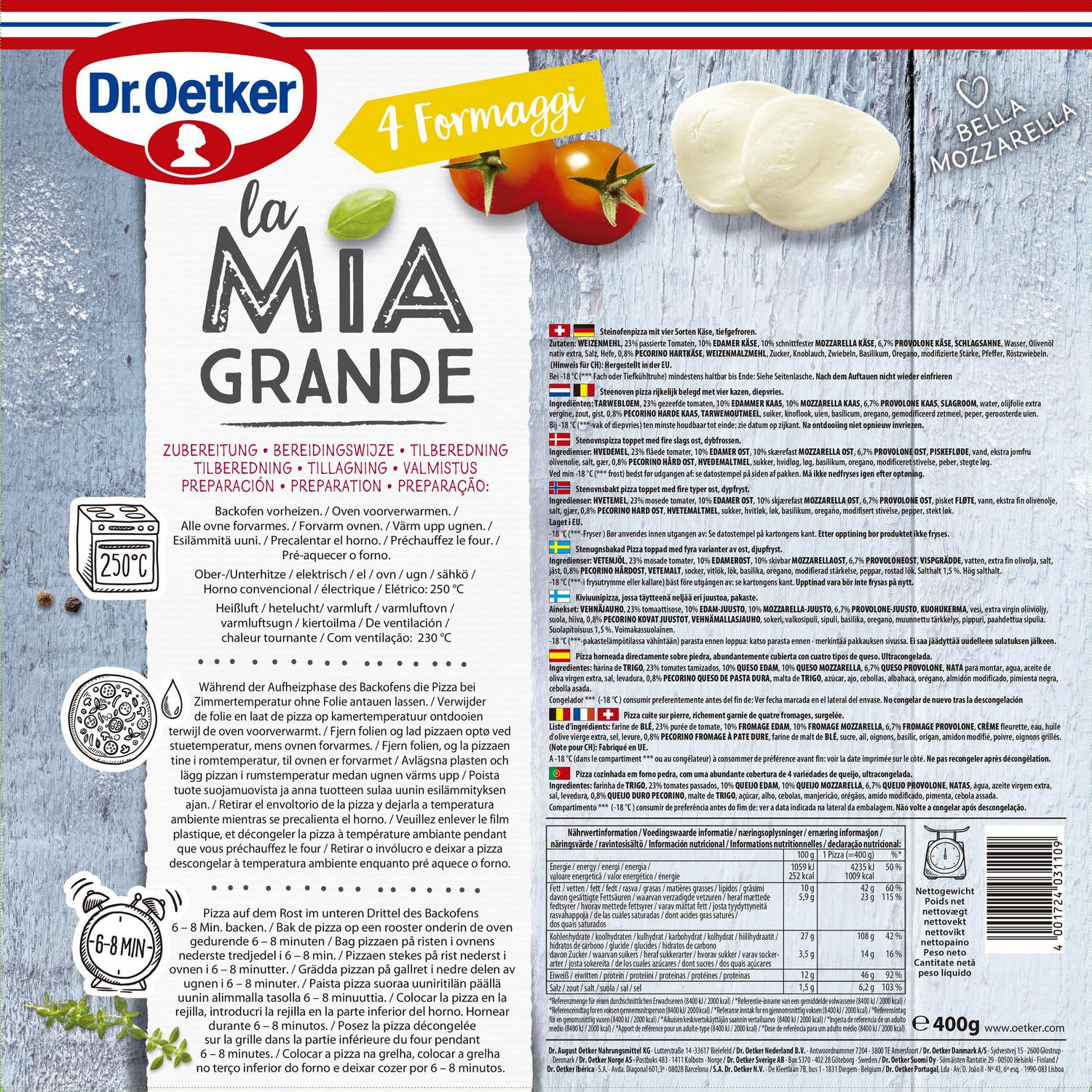 Pizza 4 formaggi La Mia Grande Dr. Oetker 400 g.