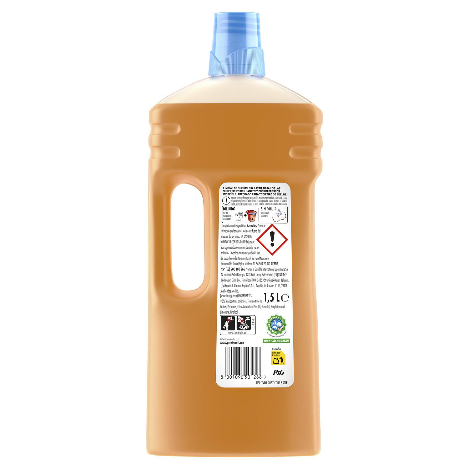 Friegasuelos para madera con aceite de cáscara de naranja Don Limpio 1,5 l.