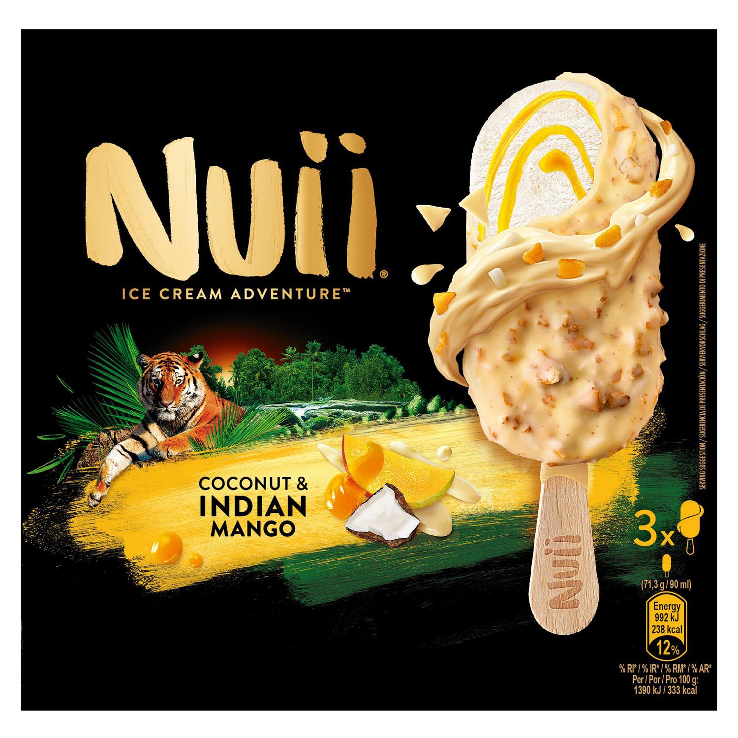 Bombón helado de coco con mango de la India Nuii sin gluten 3 ud.