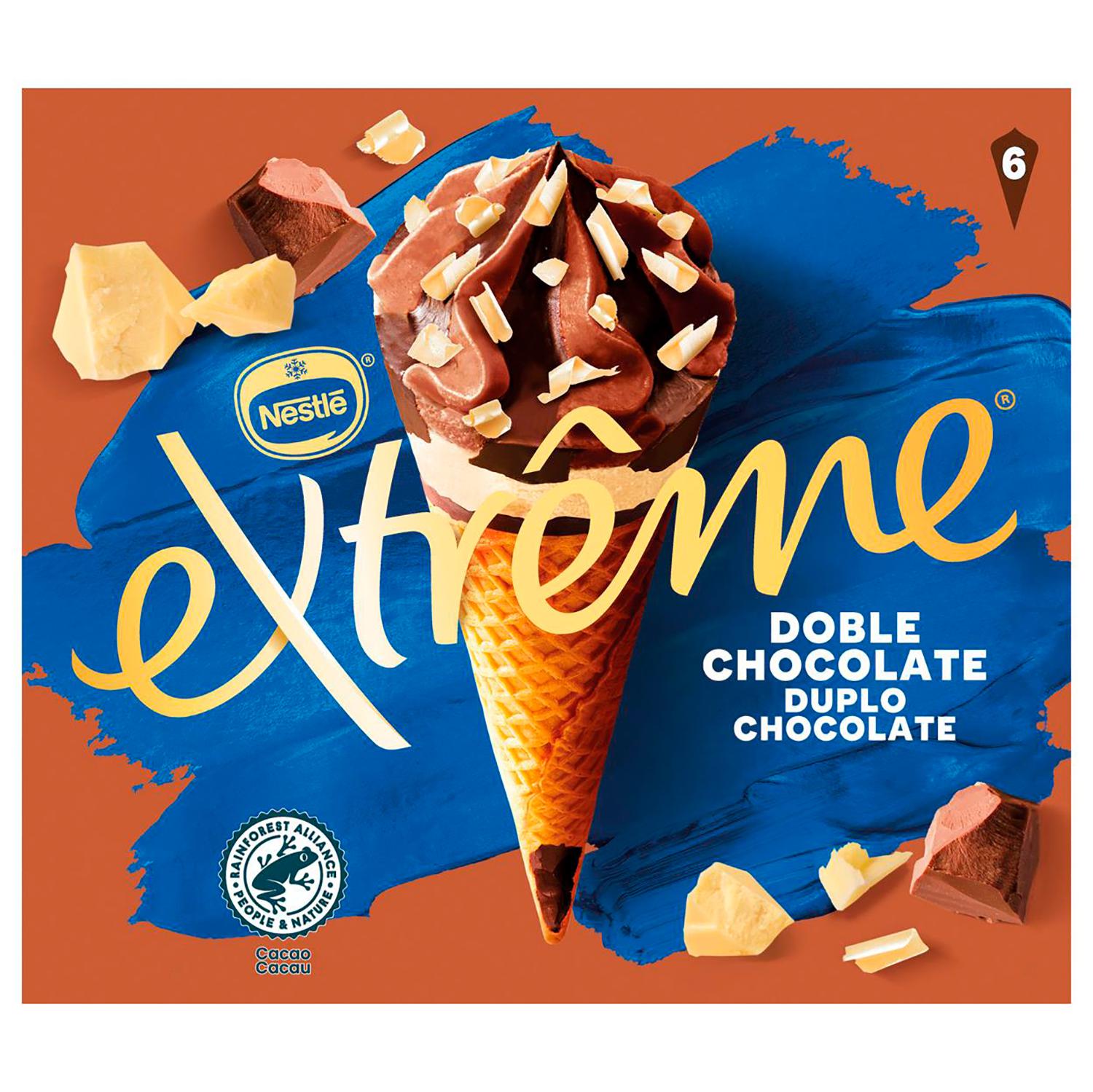 Conos con helado de tres chocolates Extreme Nestlé 6 ud.