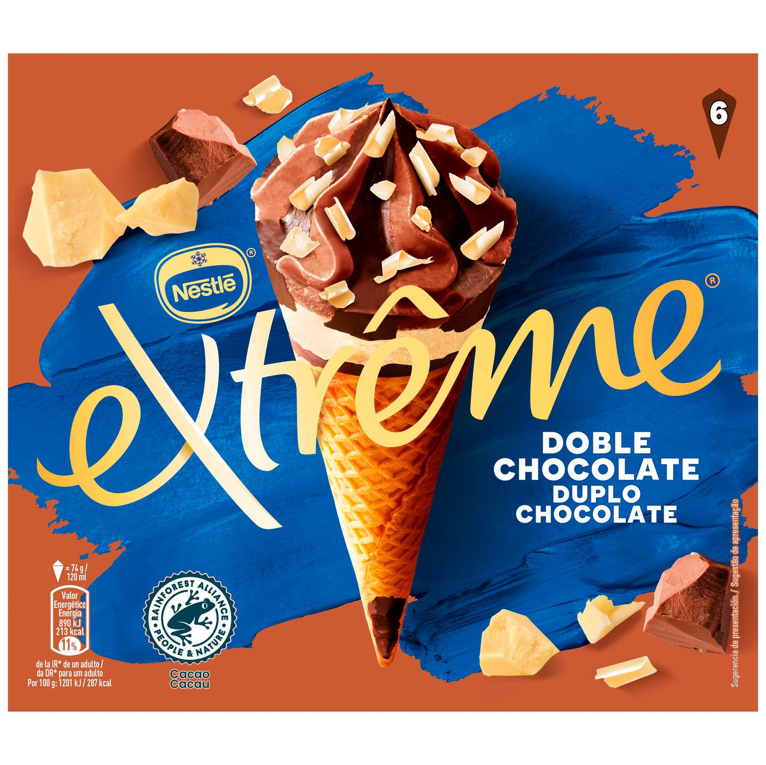 Conos con helado de tres chocolates Extreme Nestlé 6 ud.