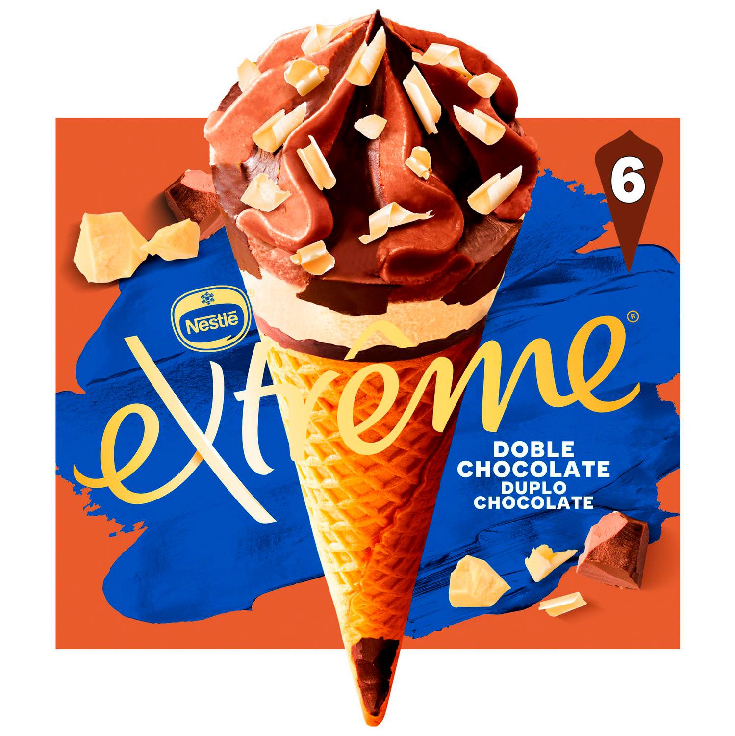 Conos con helado de tres chocolates Extreme Nestlé 6 ud.