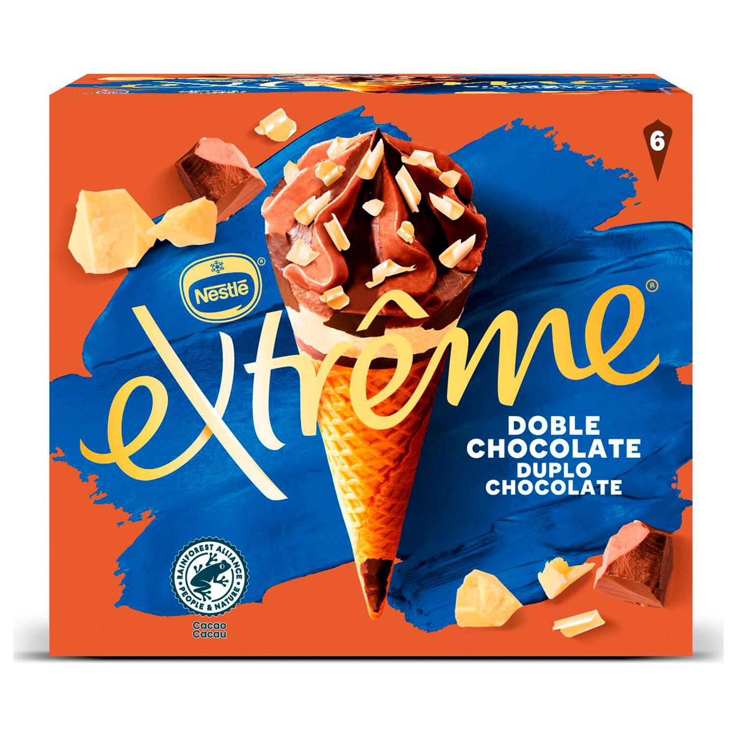 Conos con helado de tres chocolates Extreme Nestlé 6 ud.