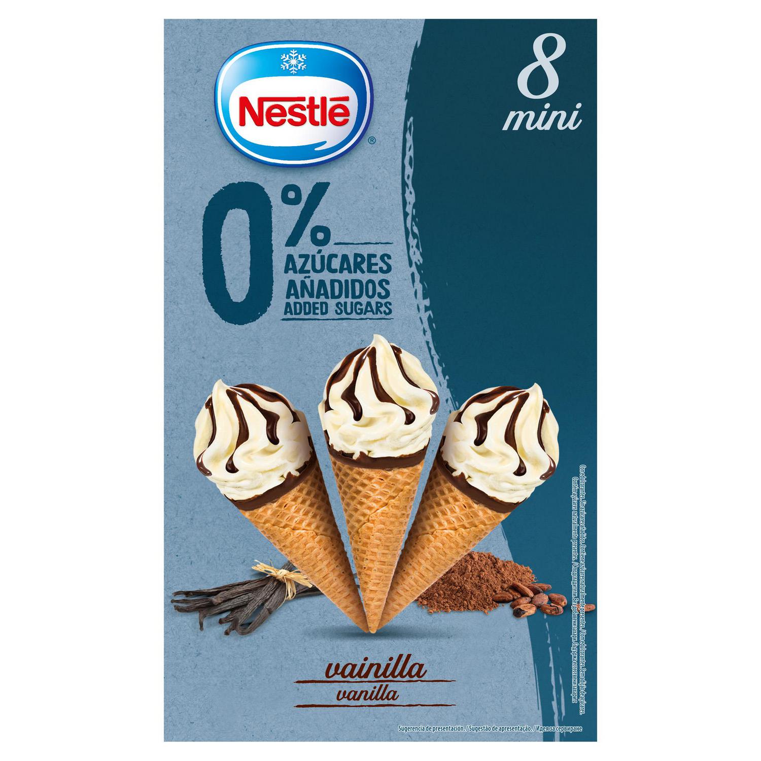 Conos con helado de vainilla sin azúcar añadido mini Nestlé 8 ud.