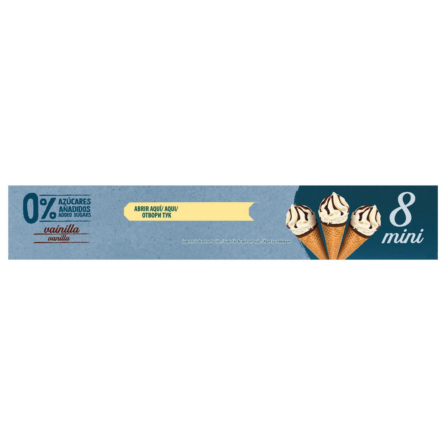 Conos con helado de vainilla sin azúcar añadido mini Nestlé 8 ud.