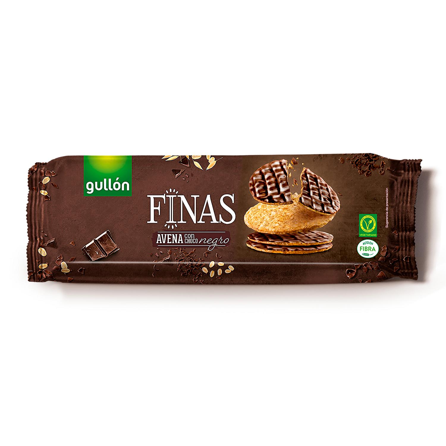 Galletas finas de avena recubierta de chocolate negro Gullón 150 g.