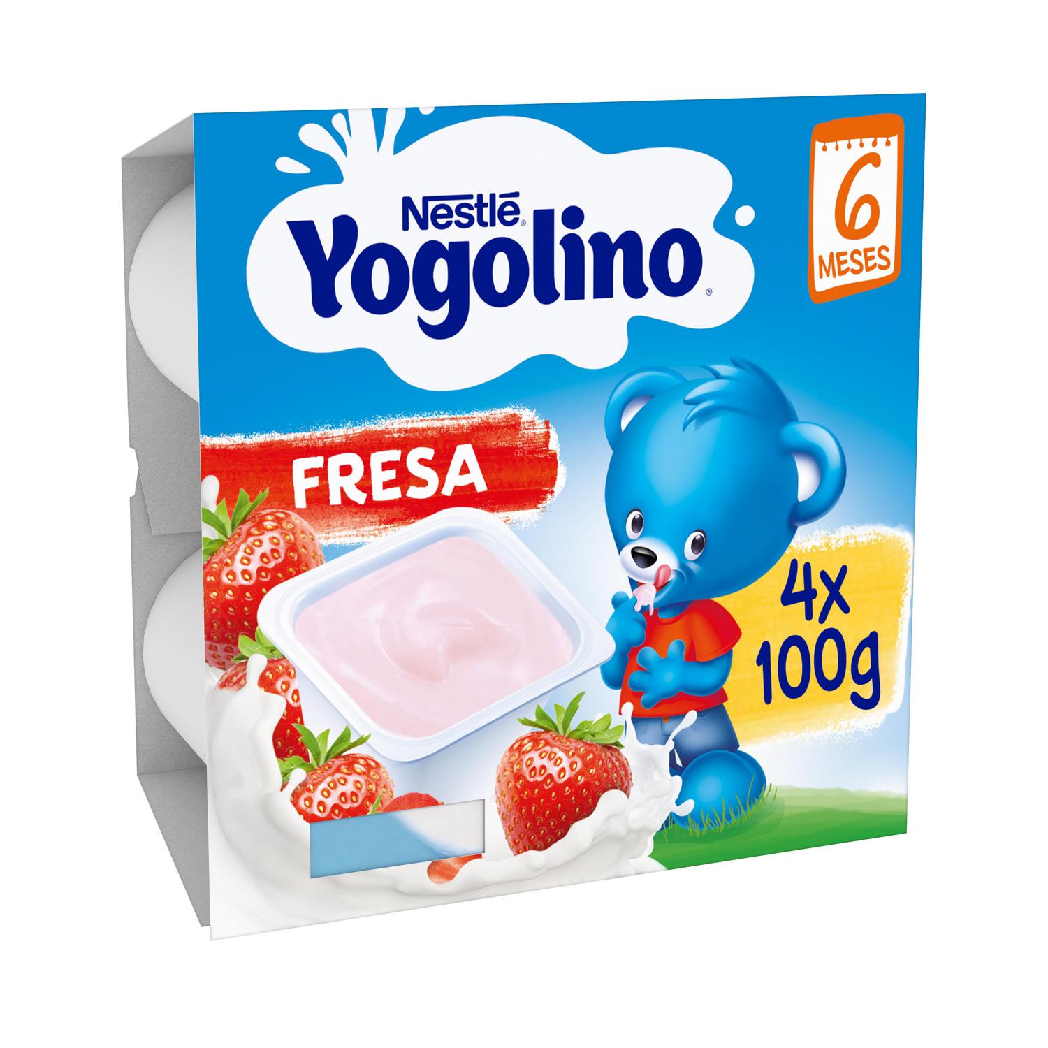Postre lácteo fresa desde 8 meses Nestlé Yogolino sin gluten pack de 4 unidades de 100 g.