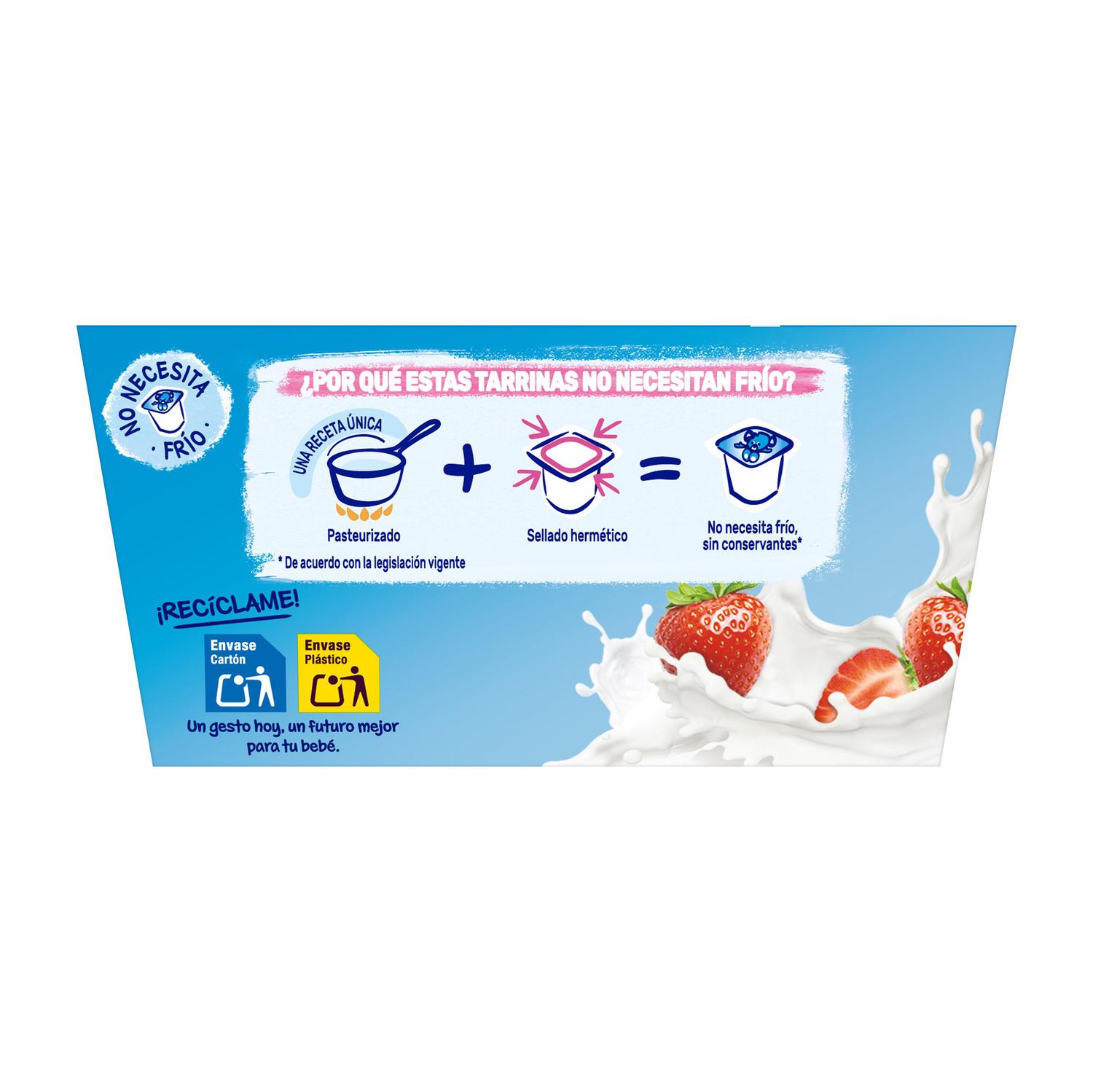 Postre lácteo fresa desde 8 meses Nestlé Yogolino sin gluten pack de 4 unidades de 100 g.