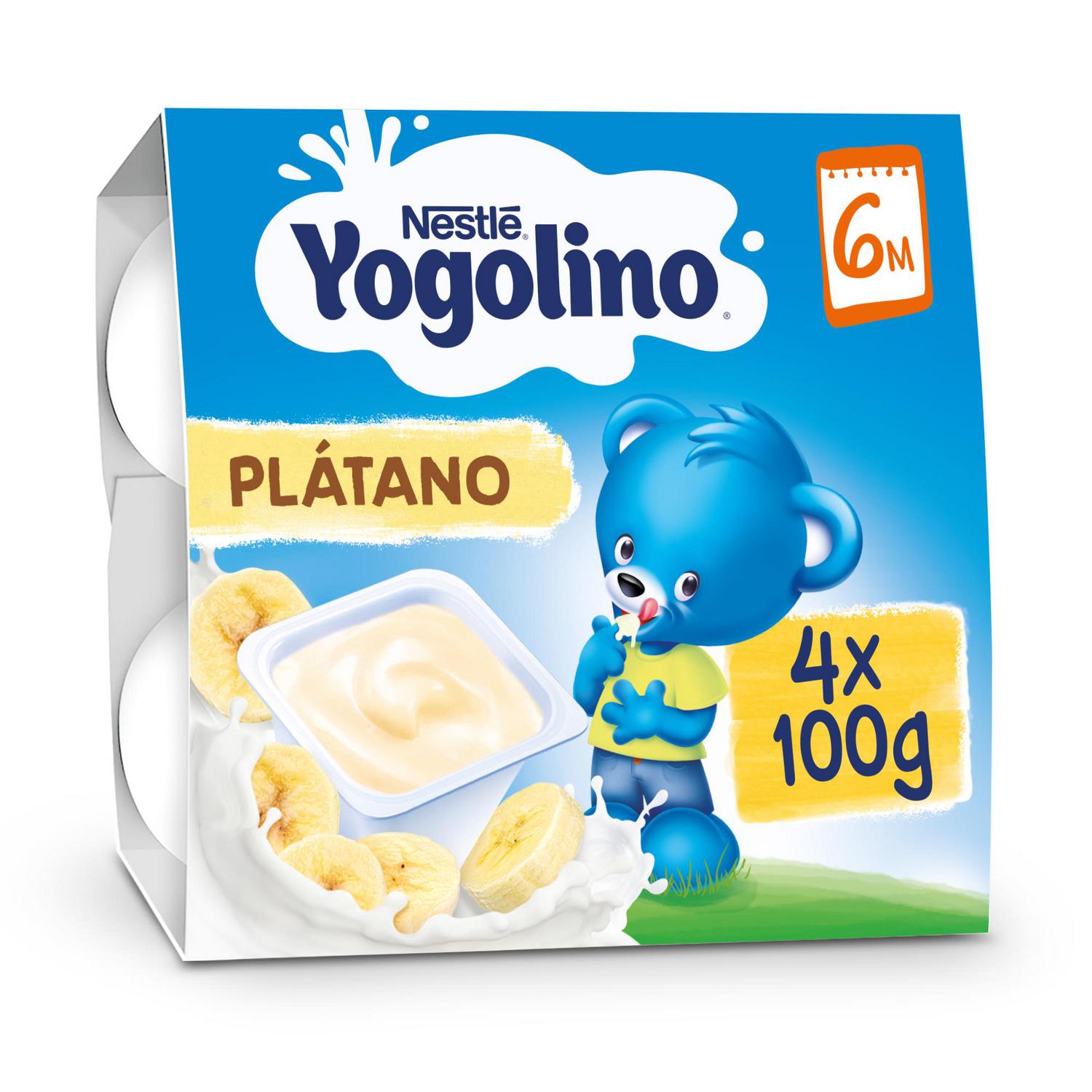 Postre lácteo de plátano desde 6 meses Nestlé Yogolino sin gluten pack de 4 unidades de 100 g.