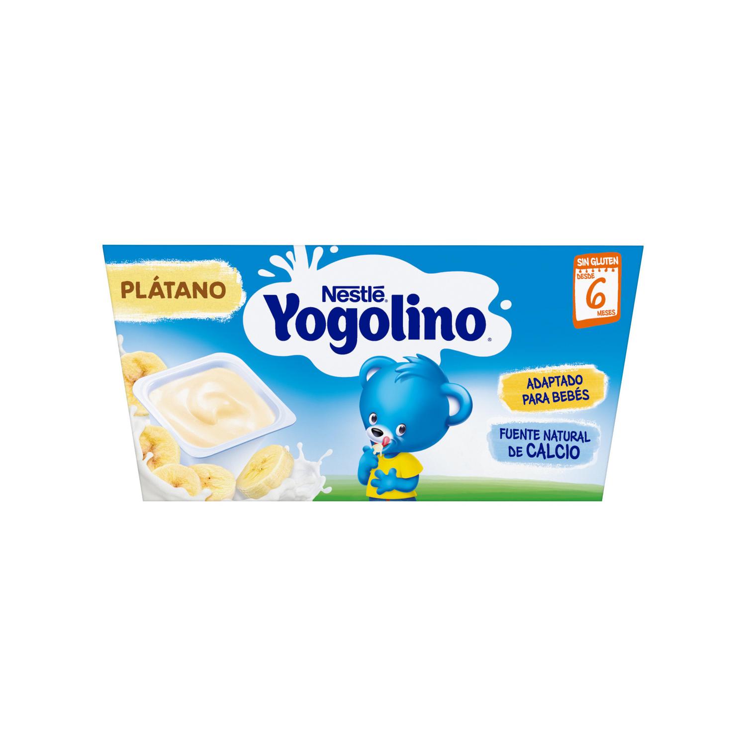 Postre lácteo de plátano desde 6 meses Nestlé Yogolino sin gluten pack de 4 unidades de 100 g.