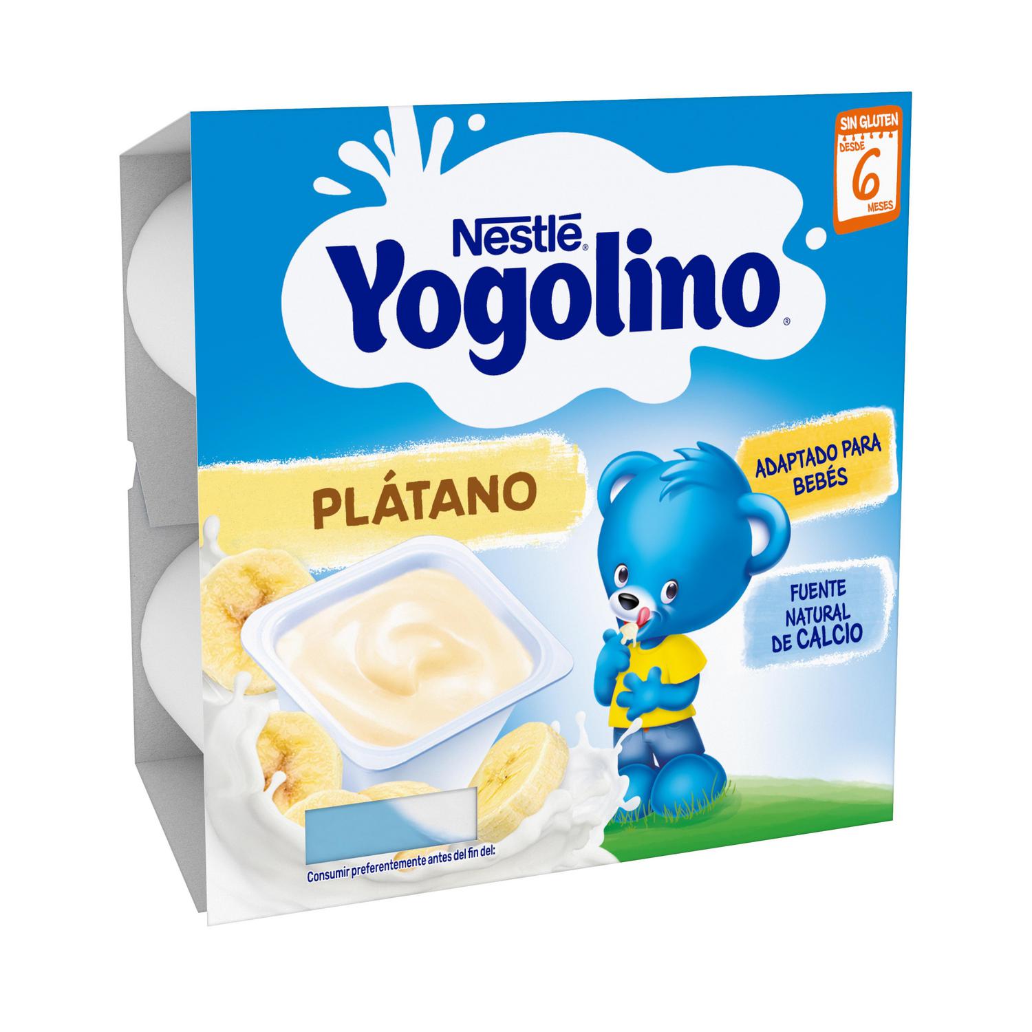 Postre lácteo de plátano desde 6 meses Nestlé Yogolino sin gluten pack de 4 unidades de 100 g.