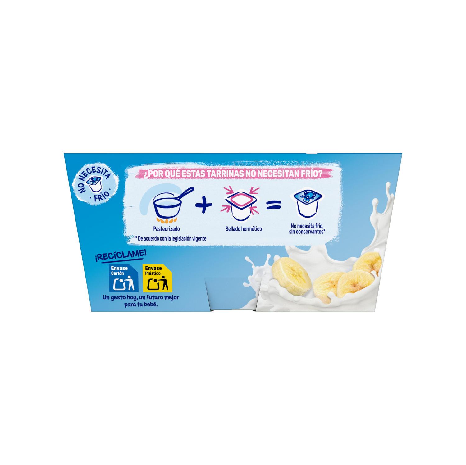 Postre lácteo de plátano desde 6 meses Nestlé Yogolino sin gluten pack de 4 unidades de 100 g.