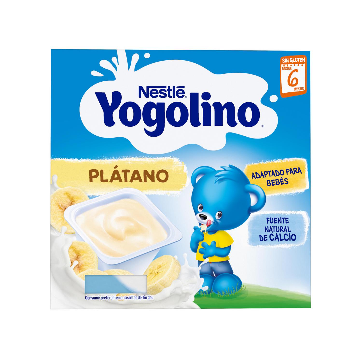 Postre lácteo de plátano desde 6 meses Nestlé Yogolino sin gluten pack de 4 unidades de 100 g.