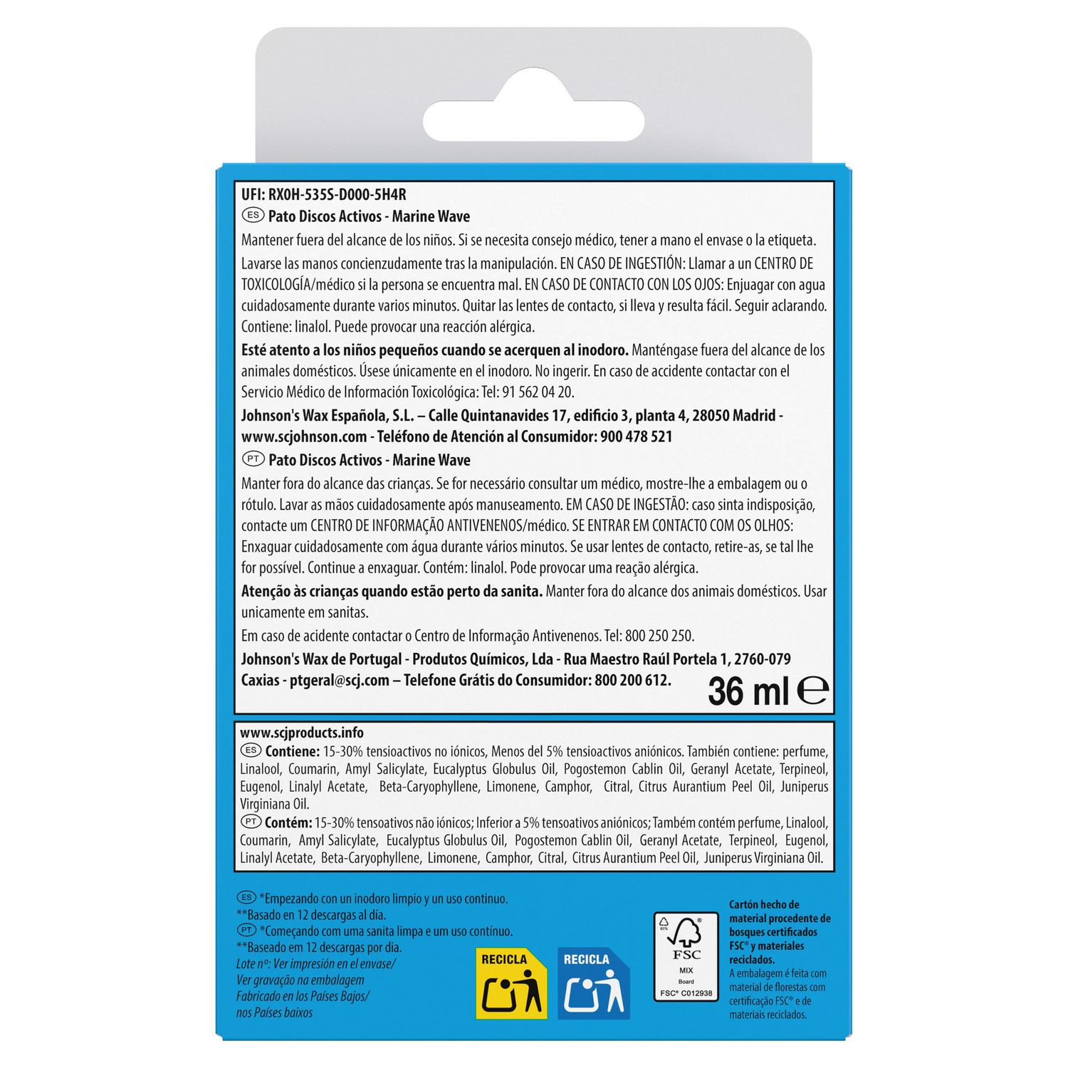 Discos WC activos inodoros frescor marino aparato + recambio Pato 1 ud.