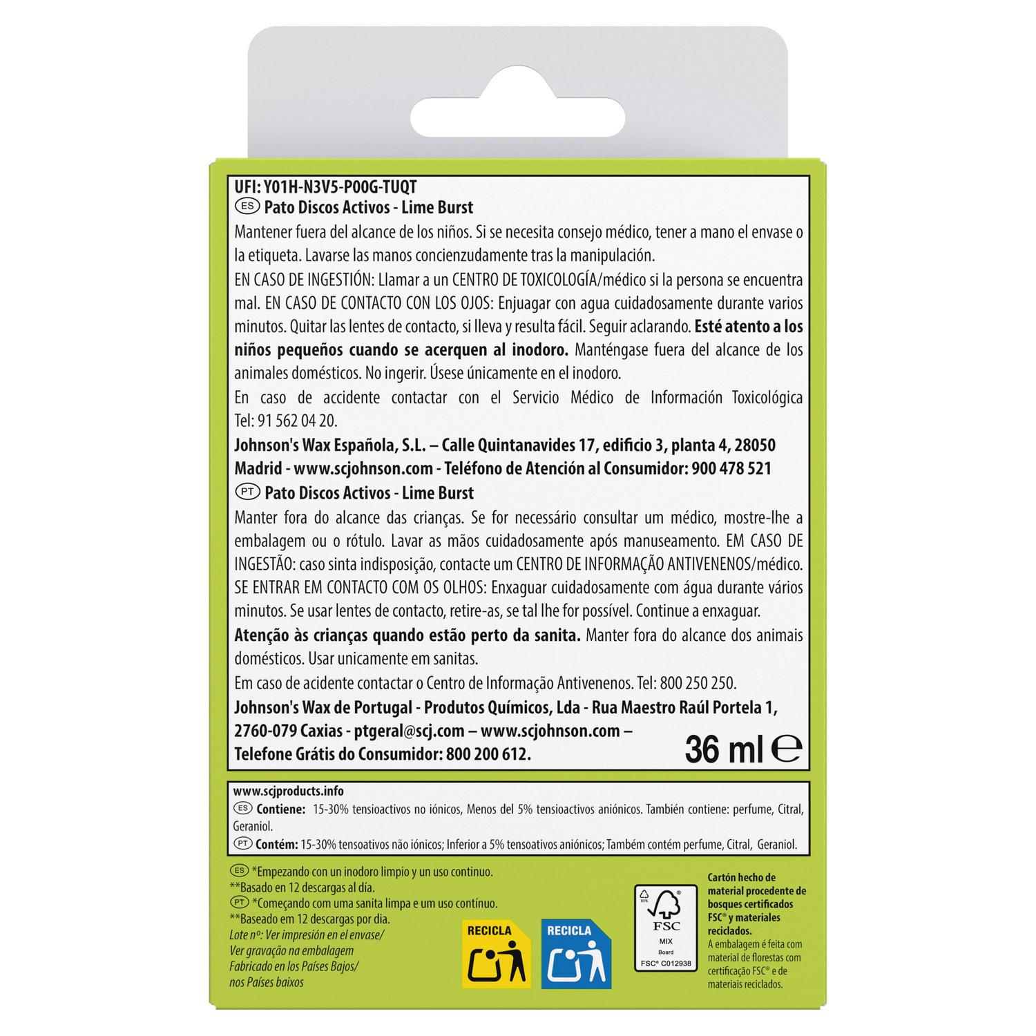 Discos WC activos inodoros lima aparato + recambio Pato 1 ud.